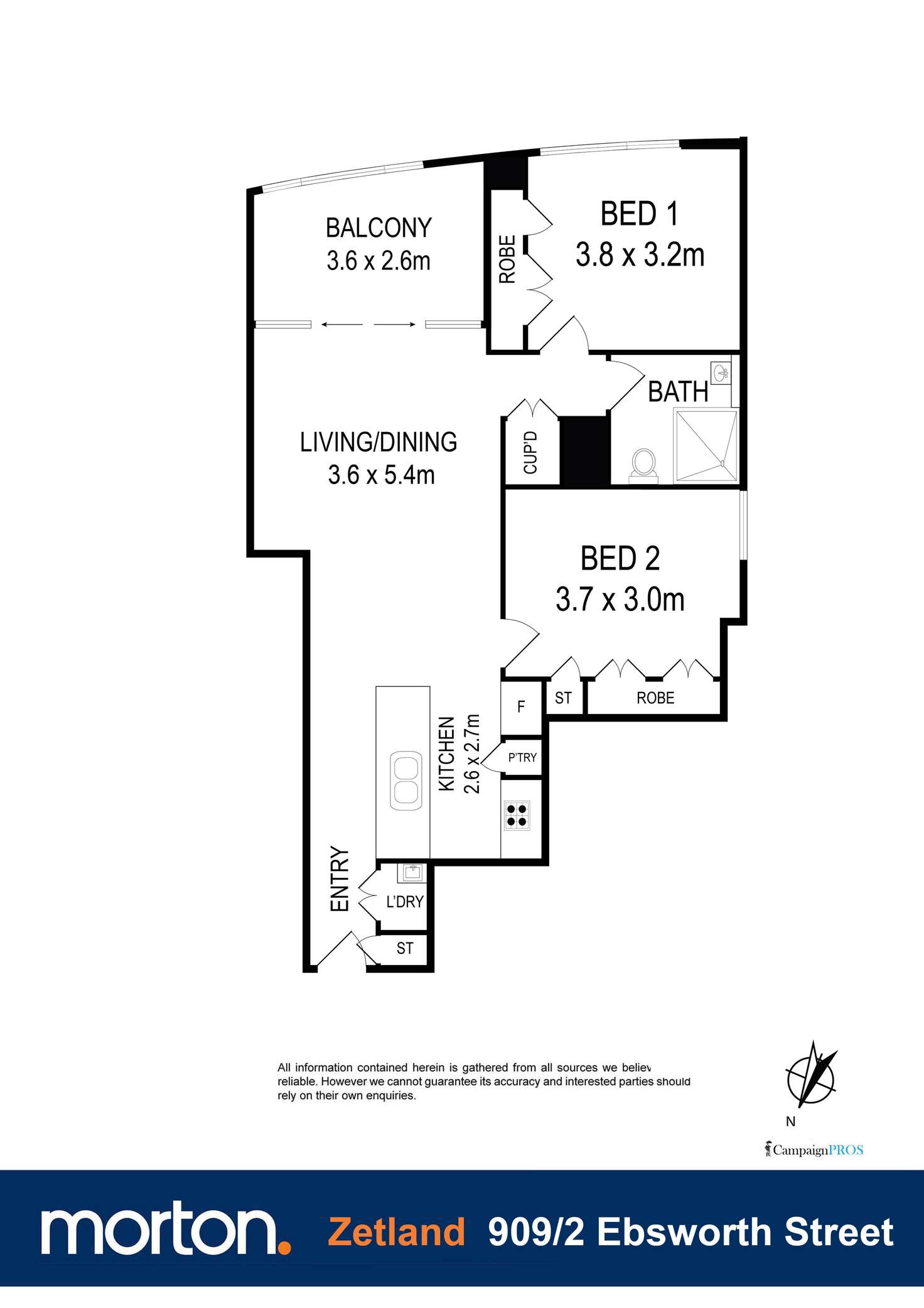 Floorplan of Homely apartment listing, 909/2 Ebsworth Street, Zetland NSW 2017