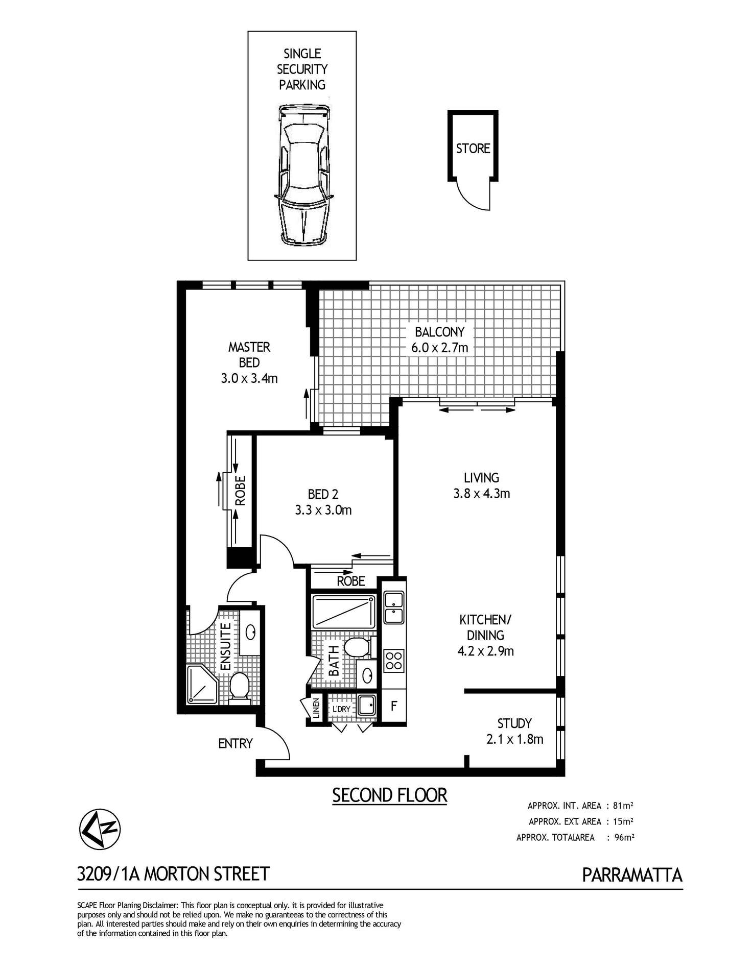 Floorplan of Homely apartment listing, 3209/1A Morton Street, Parramatta NSW 2150