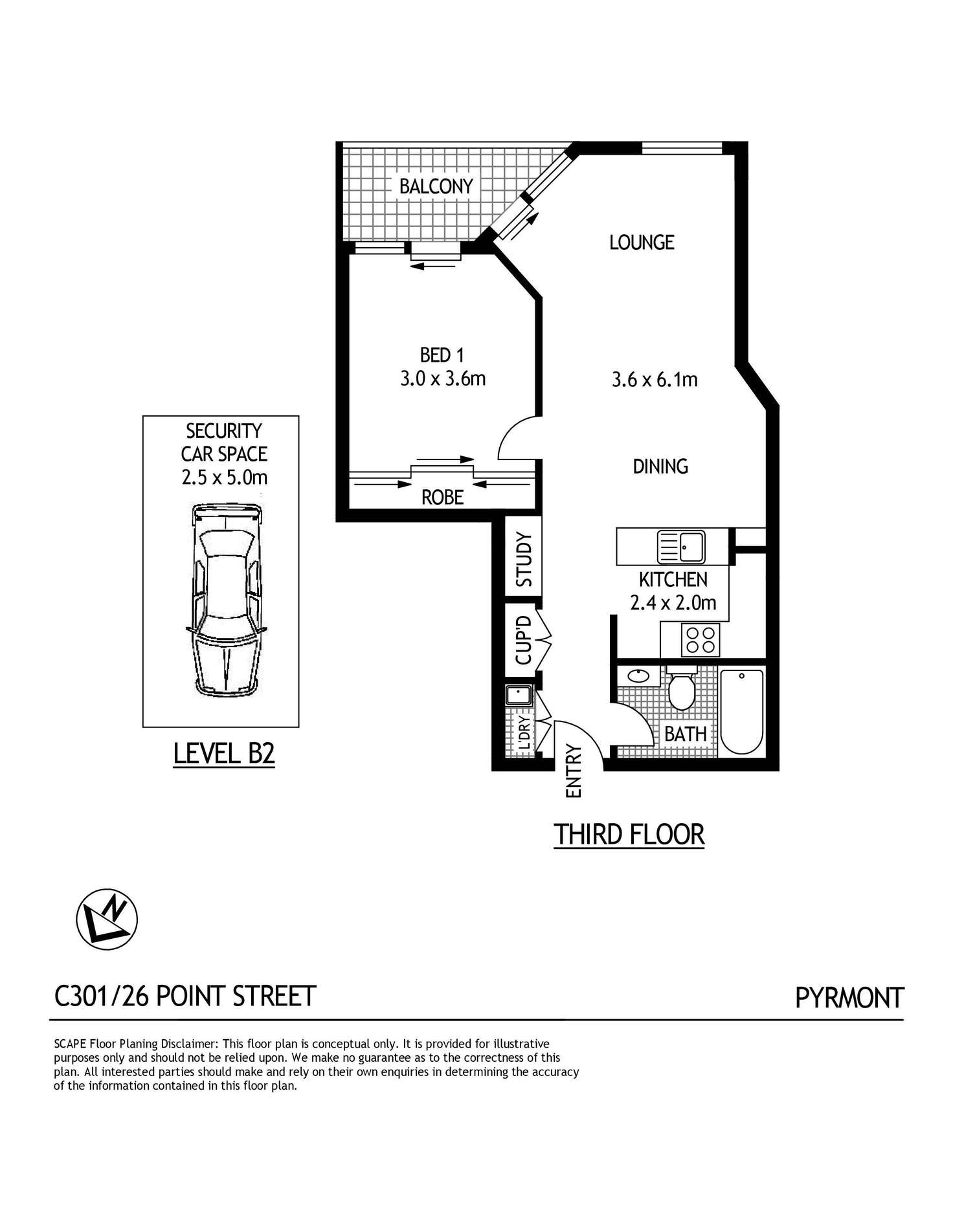 Floorplan of Homely unit listing, C301/24-26 Point Street, Pyrmont NSW 2009