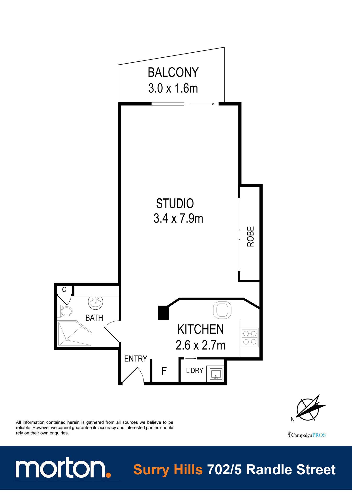 Floorplan of Homely apartment listing, 702/5 Randle Street, Surry Hills NSW 2010