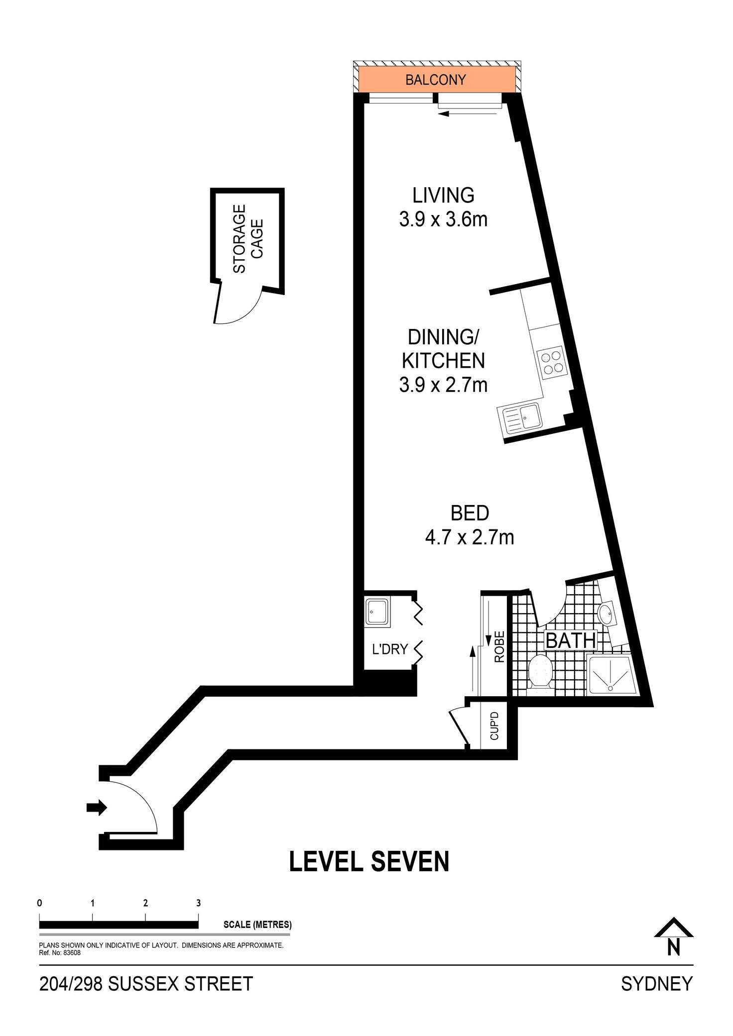 Floorplan of Homely studio listing, 204/298-304 Sussex Street, Sydney NSW 2000