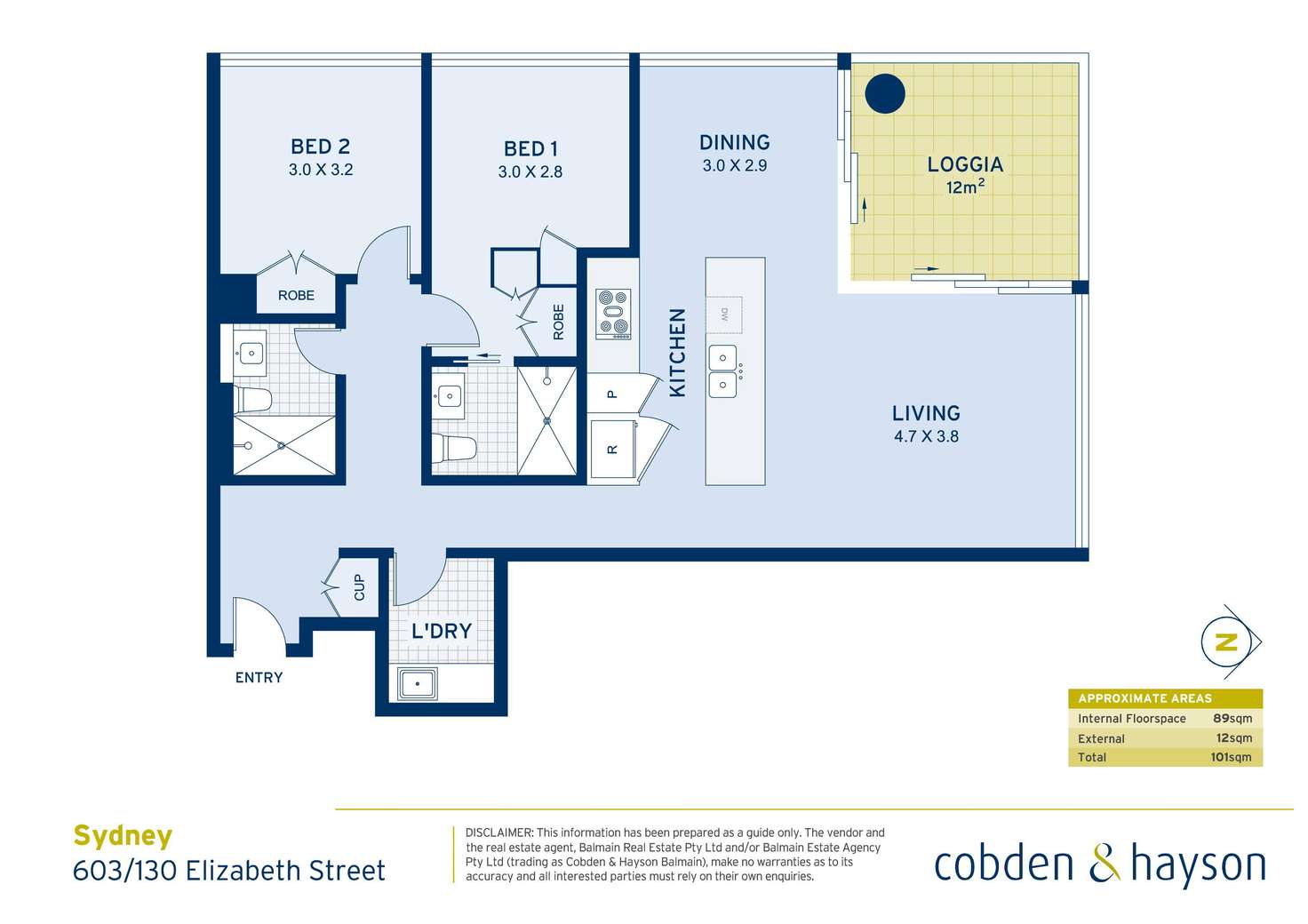 Floorplan of Homely unit listing, 603/130 Elizabeth Street, Sydney NSW 2000