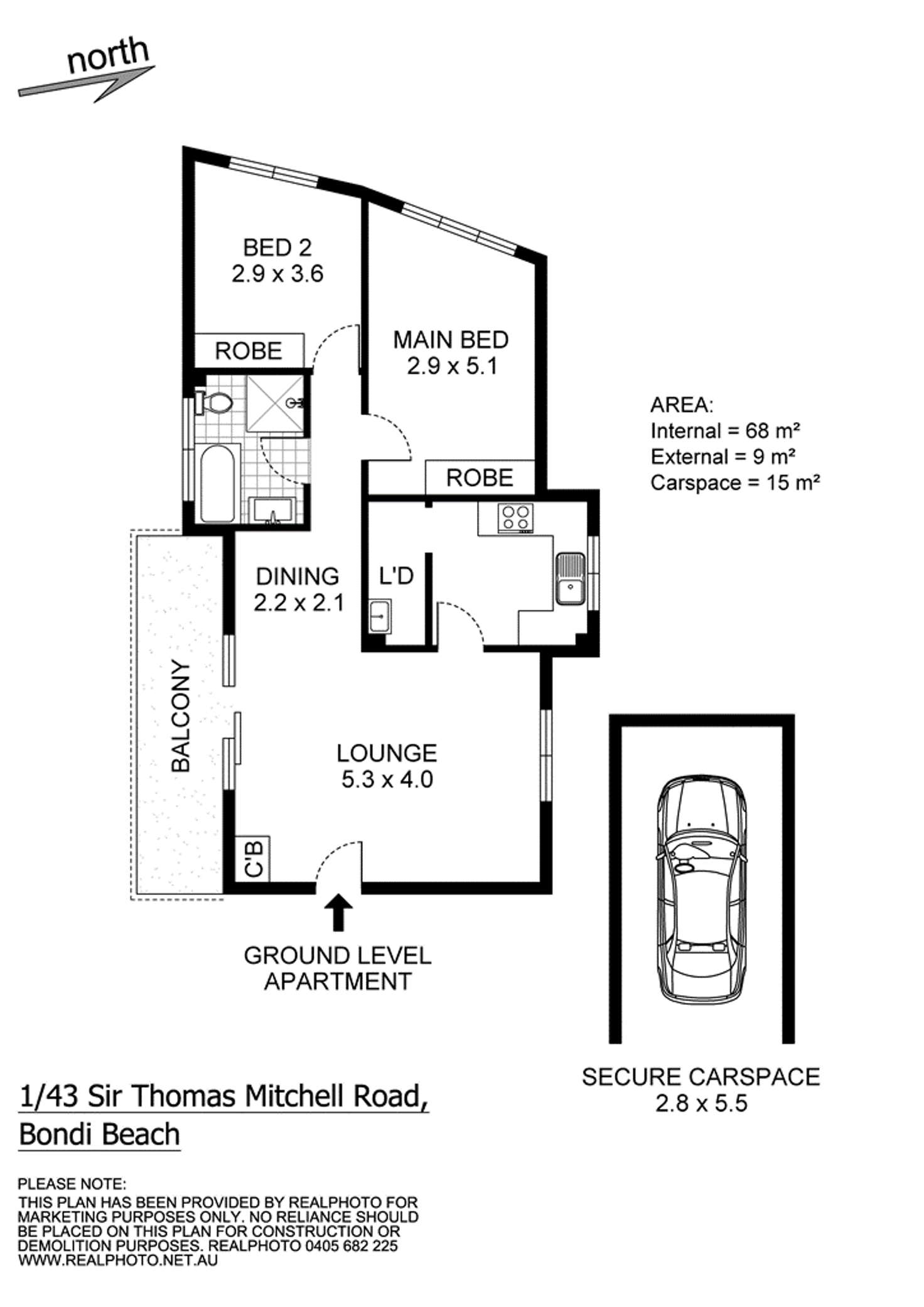 Floorplan of Homely apartment listing, 1/43 Sir Thomas Mitchell Drive, Bondi Beach NSW 2026