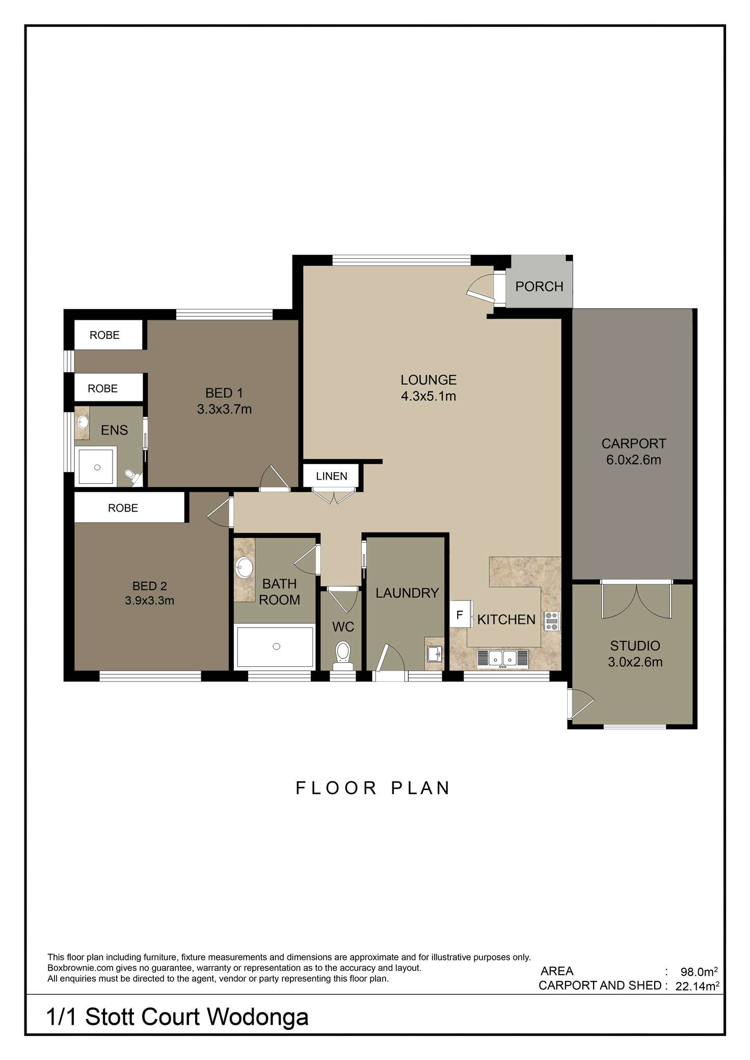 Floorplan of Homely unit listing, 1/1 Stott Court, Wodonga VIC 3690