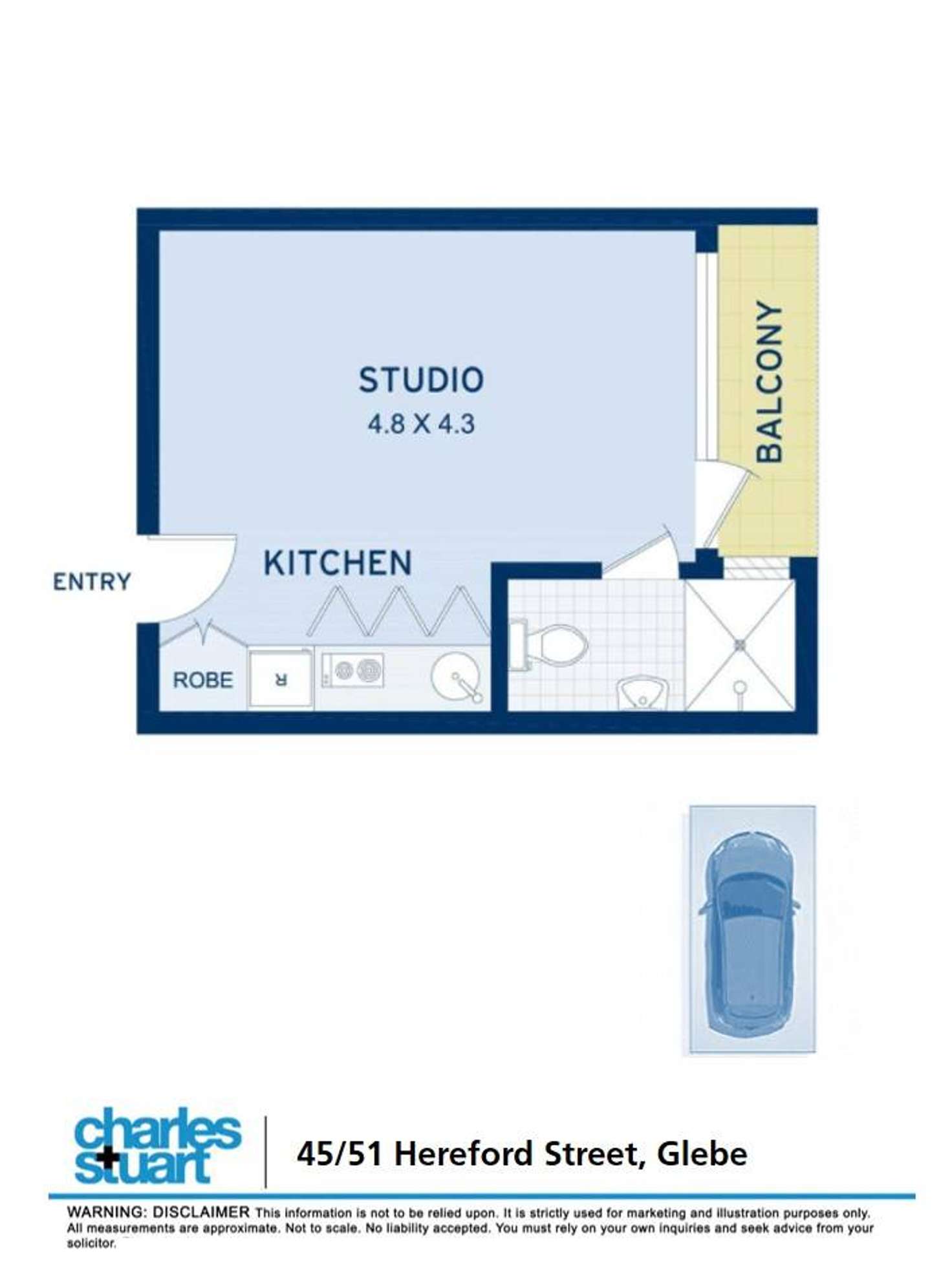 Floorplan of Homely studio listing, 45/51 Hereford Street, Glebe NSW 2037