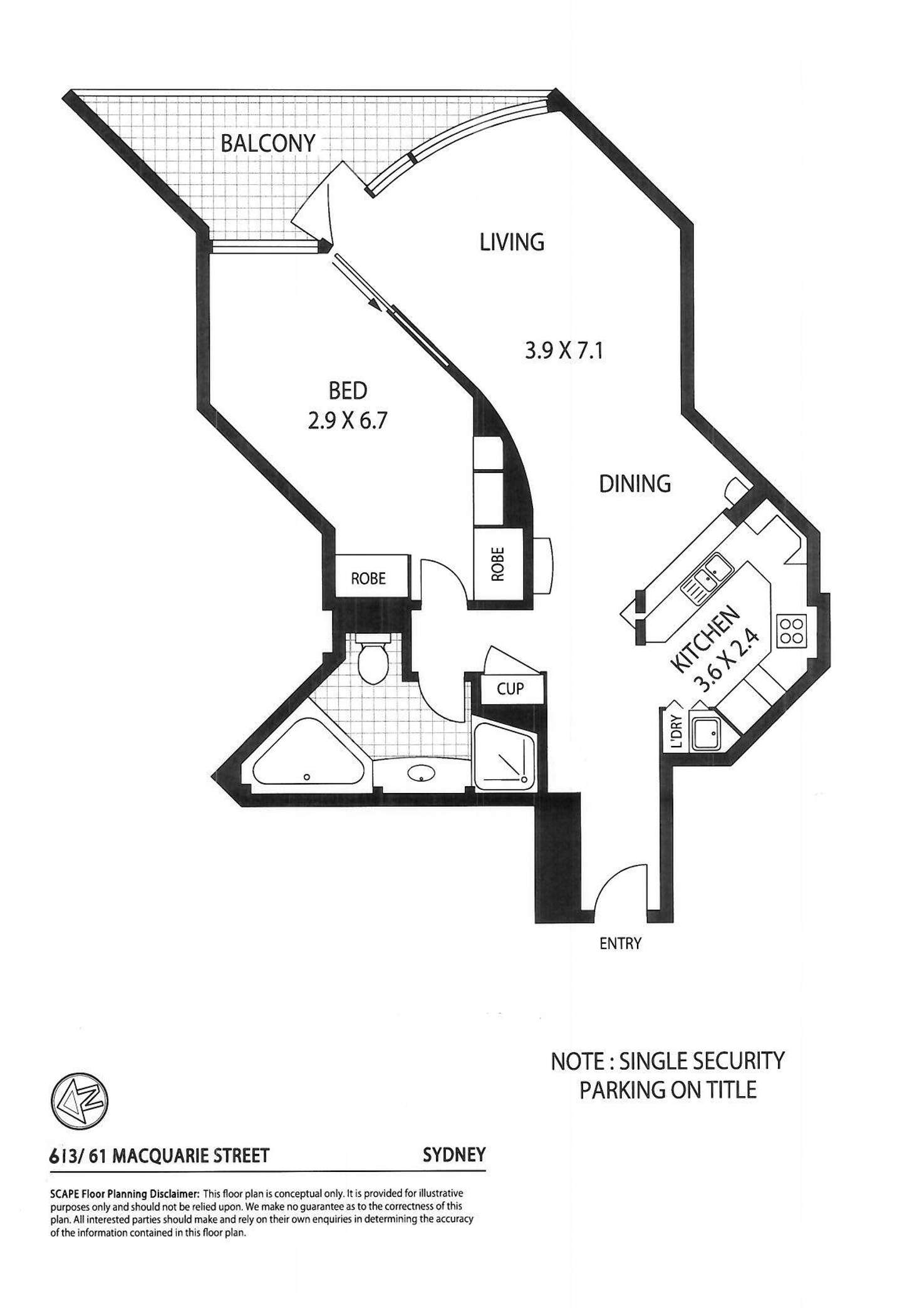 Floorplan of Homely apartment listing, 613/61 Macquarie Street, Sydney NSW 2000