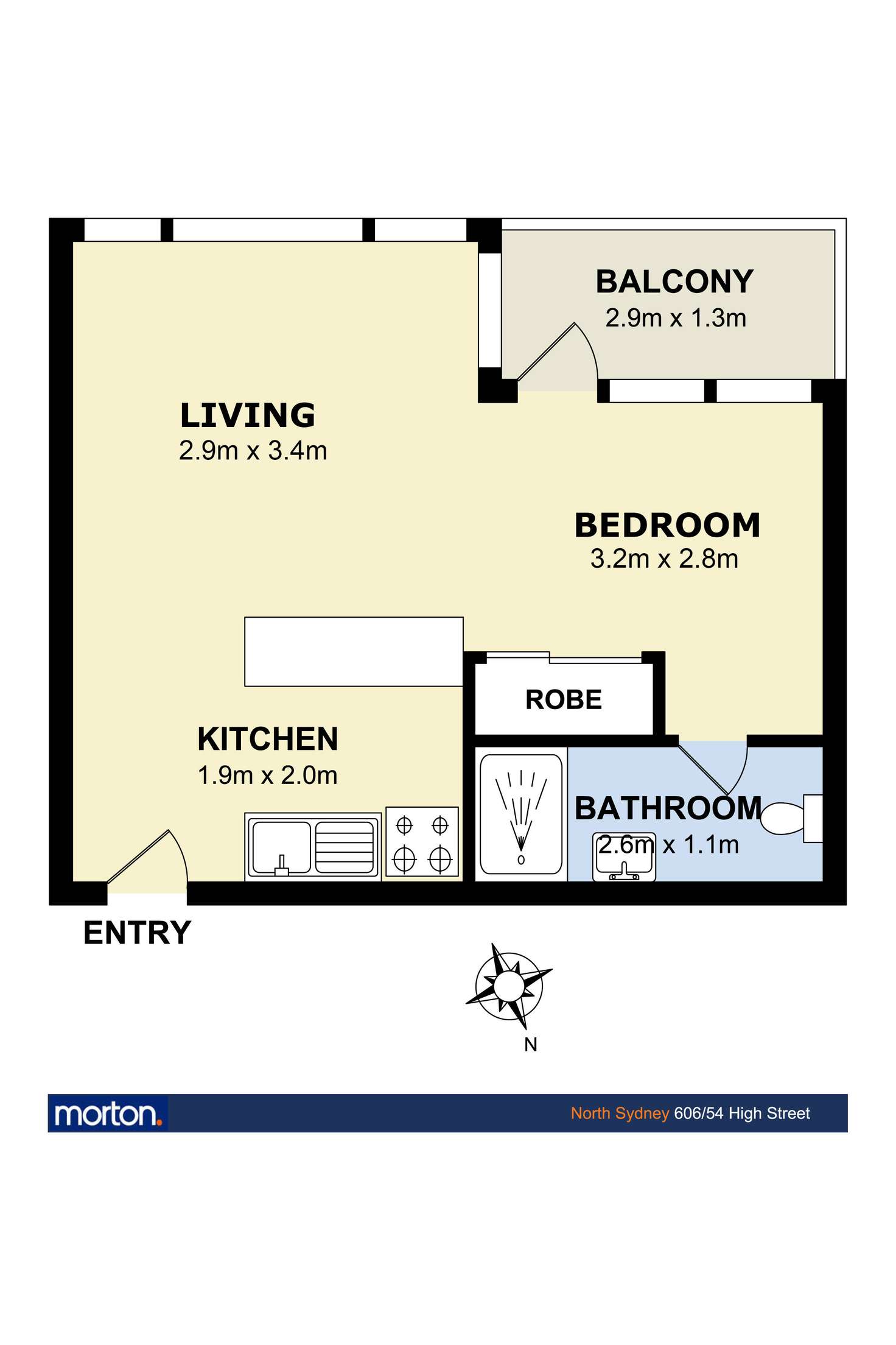 Floorplan of Homely studio listing, 606/54 High Street, North Sydney NSW 2060