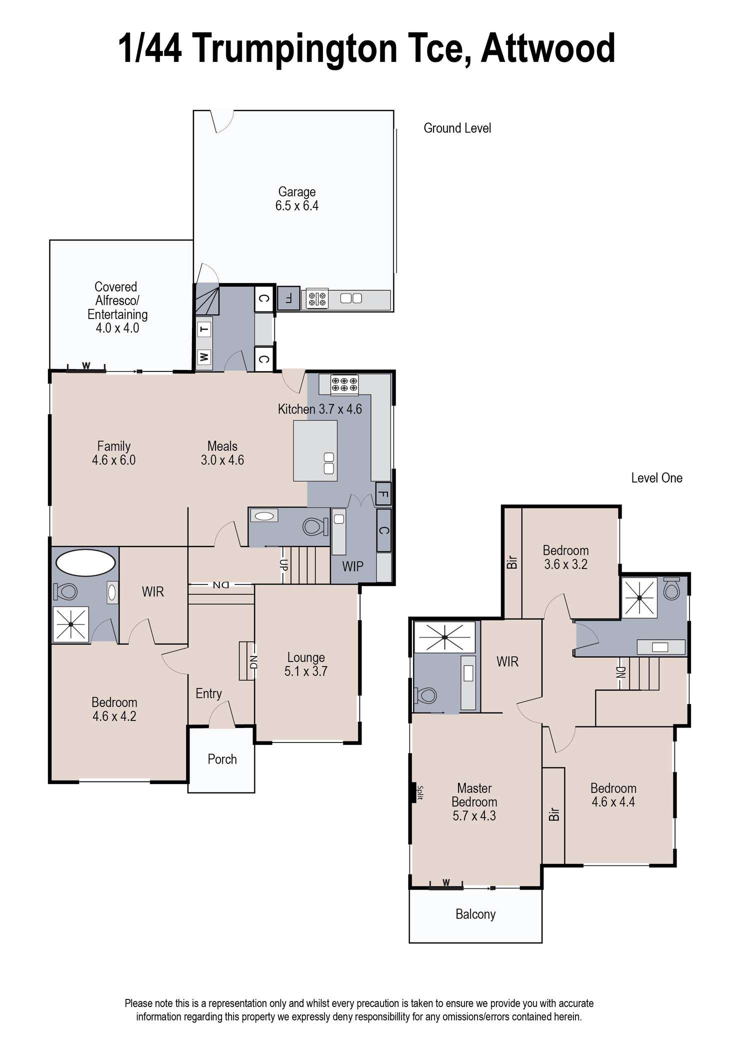 Floorplan of Homely townhouse listing, 1/44 Trumpington Terrace, Attwood VIC 3049