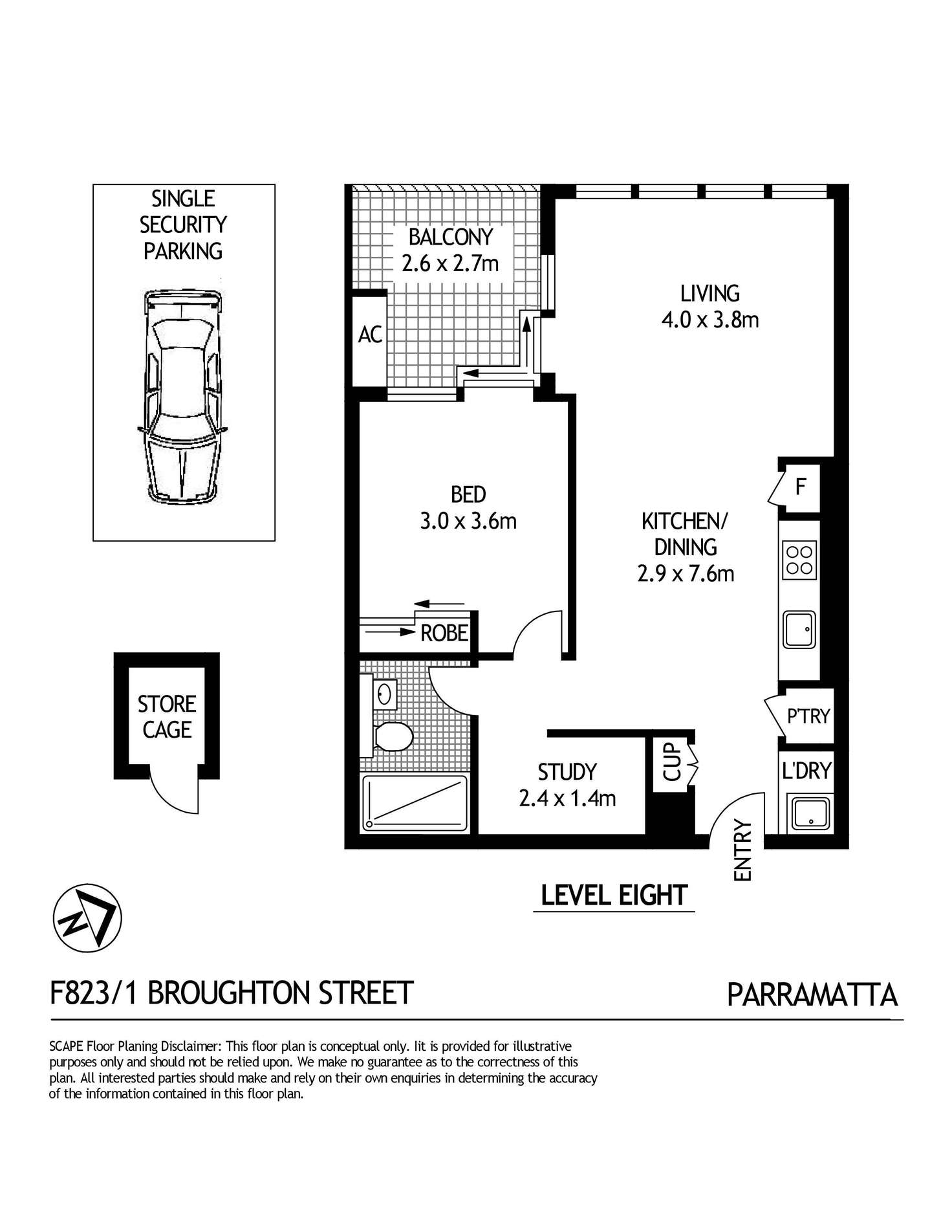 Floorplan of Homely apartment listing, F823/1 Broughton Street, Parramatta NSW 2150