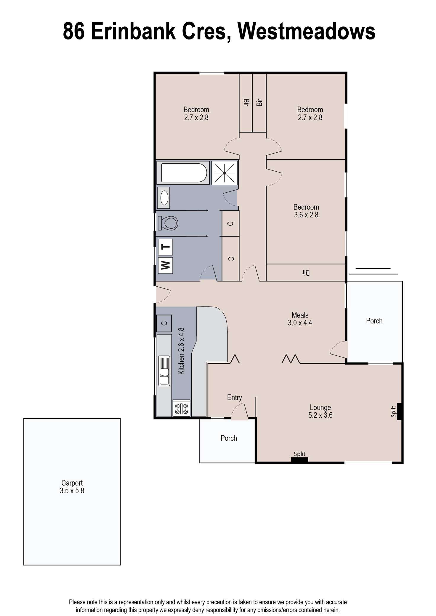 Floorplan of Homely house listing, 86 Erinbank Crescent, Westmeadows VIC 3049
