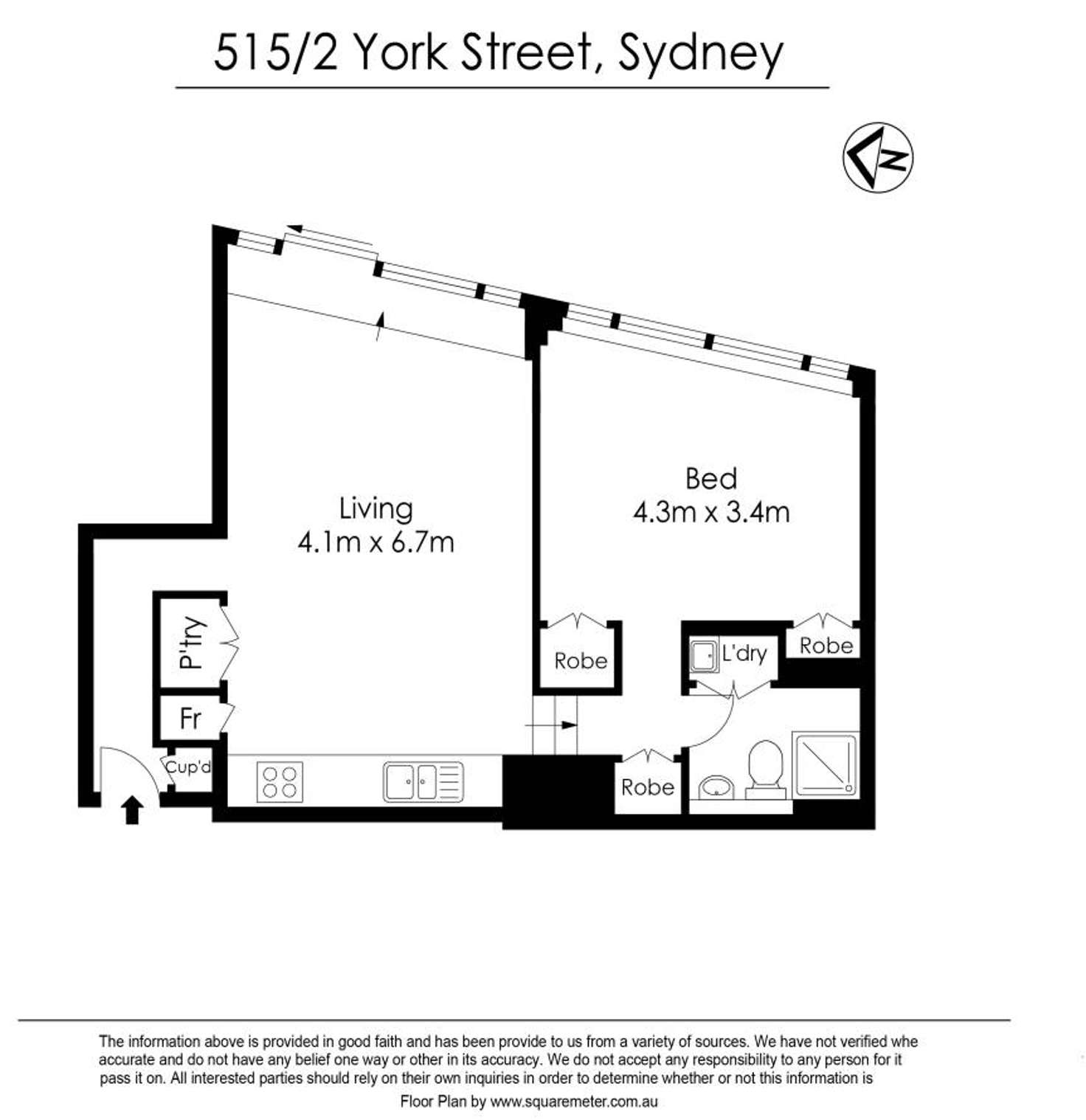 Floorplan of Homely apartment listing, 515/2 York Street, Sydney NSW 2000