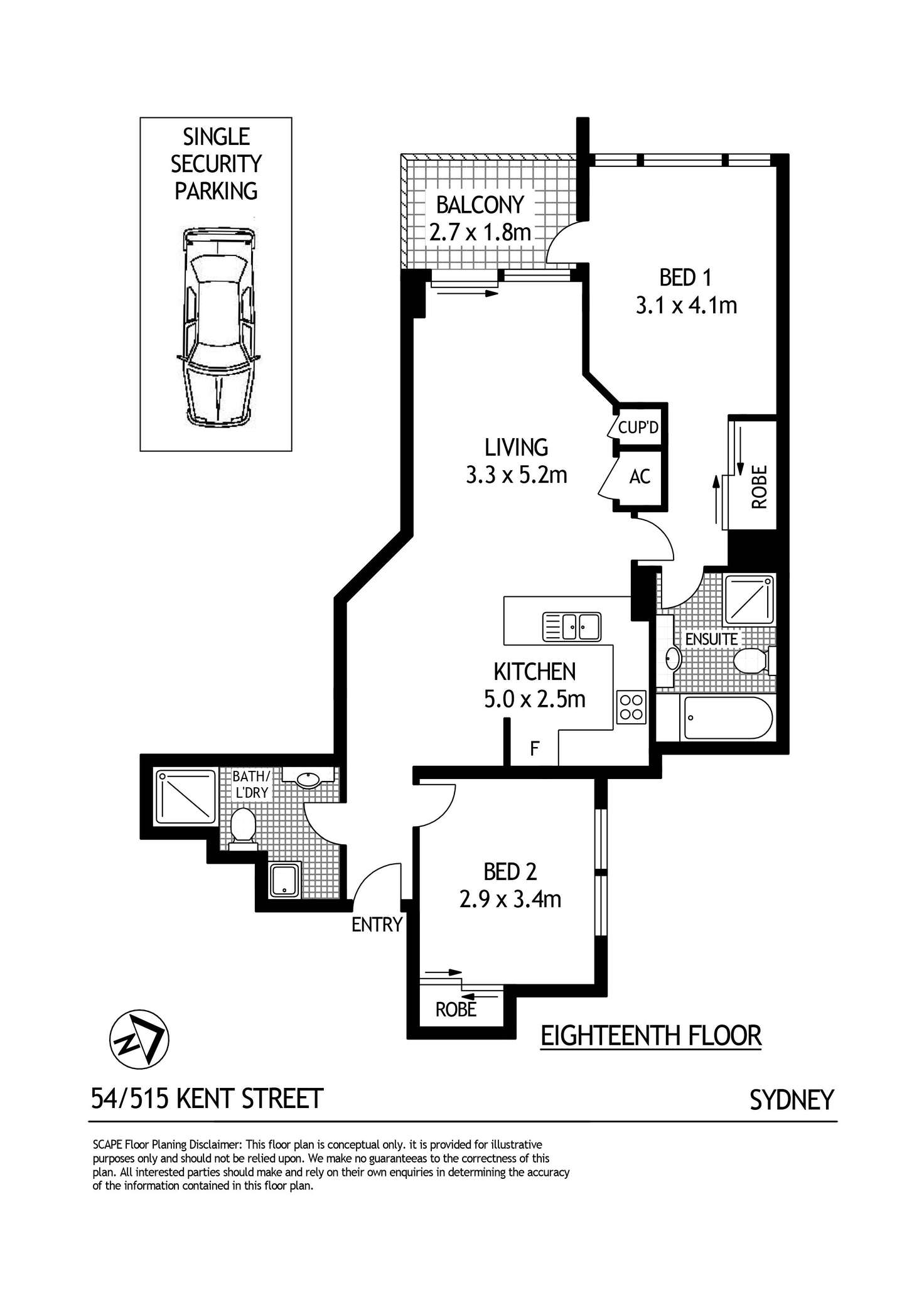 Floorplan of Homely apartment listing, 54/515 Kent Street, Sydney NSW 2000