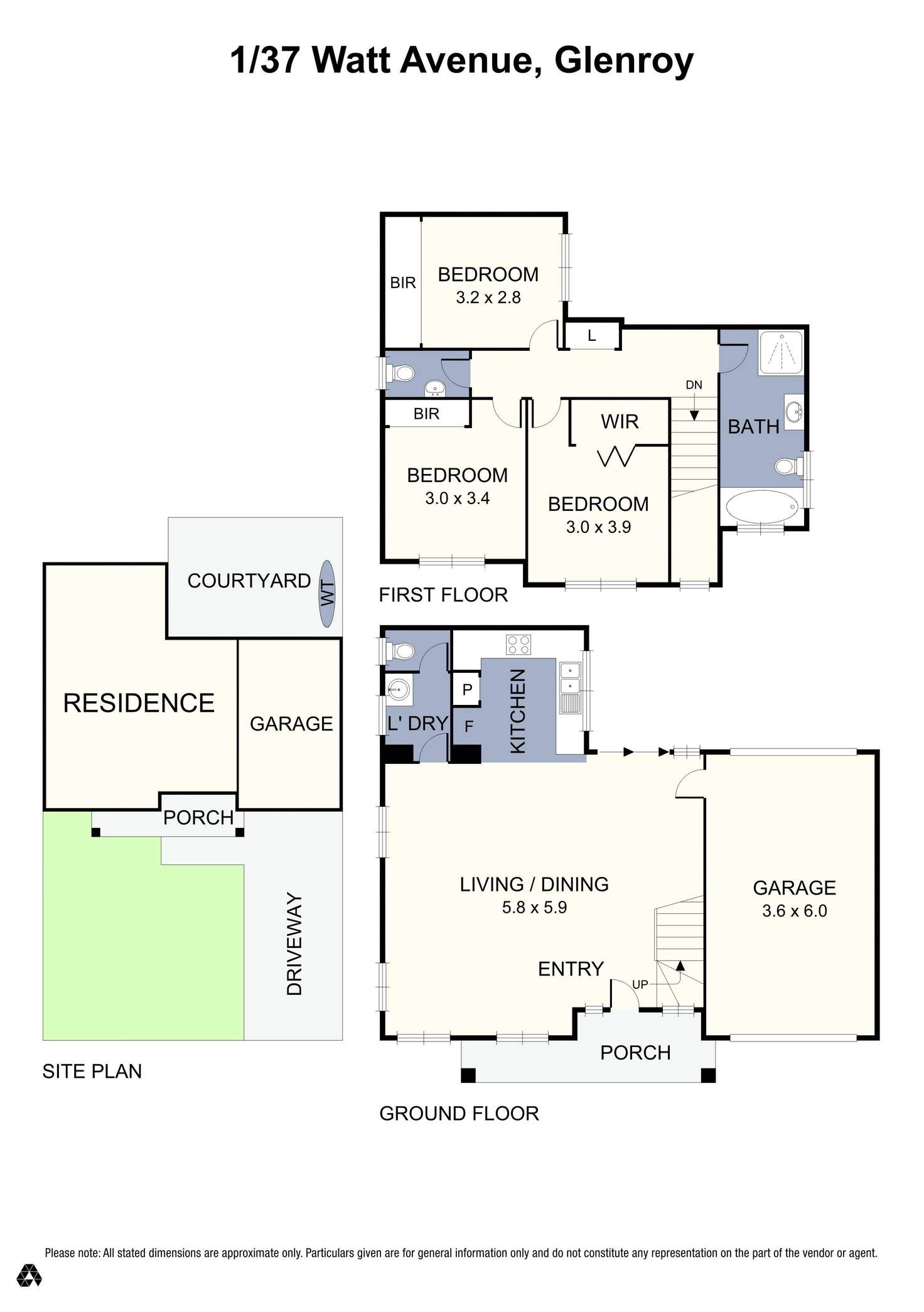 Floorplan of Homely townhouse listing, 1/37 Watt Avenue, Oak Park VIC 3046