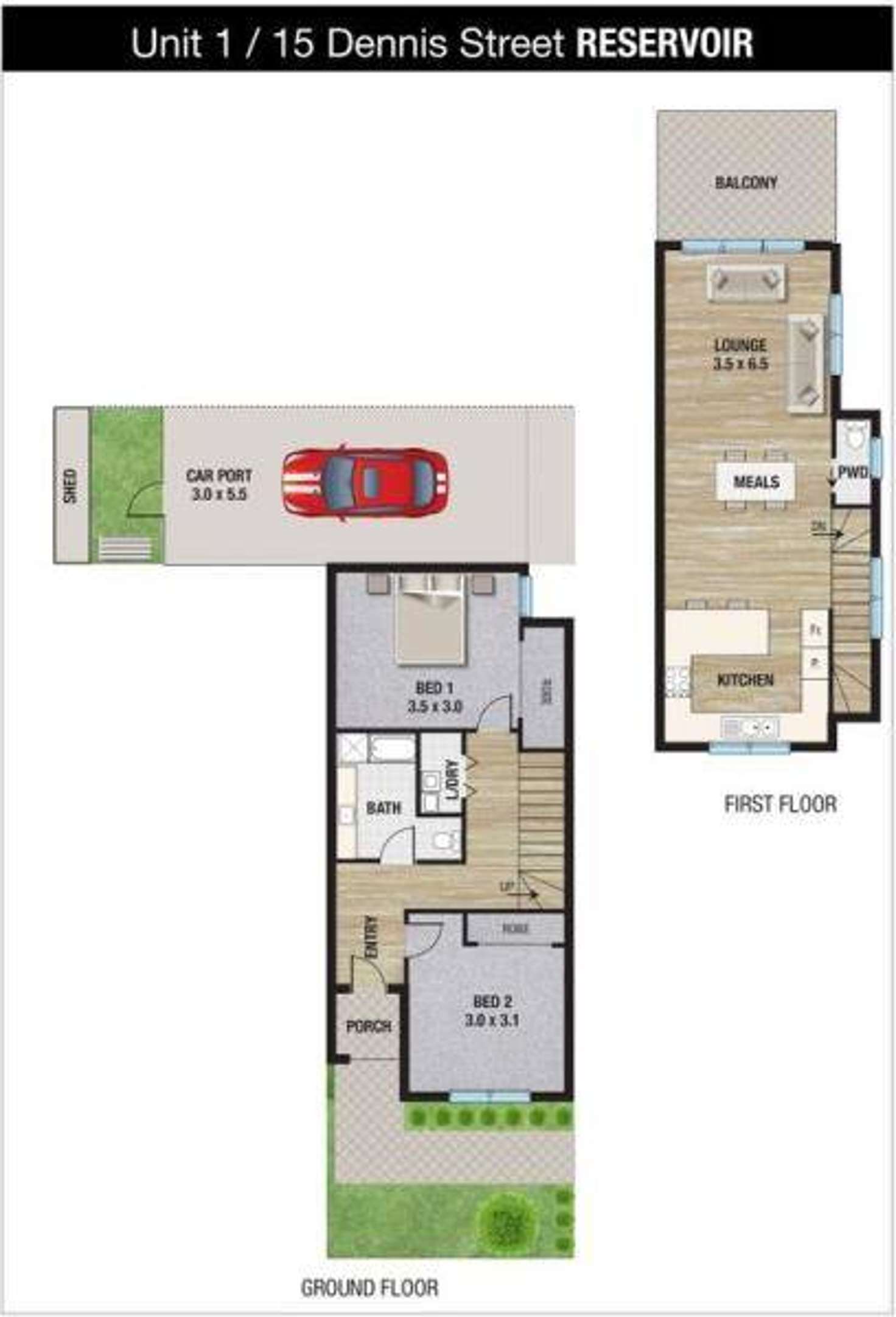 Floorplan of Homely townhouse listing, 1/15 Dennis Street, Reservoir VIC 3073