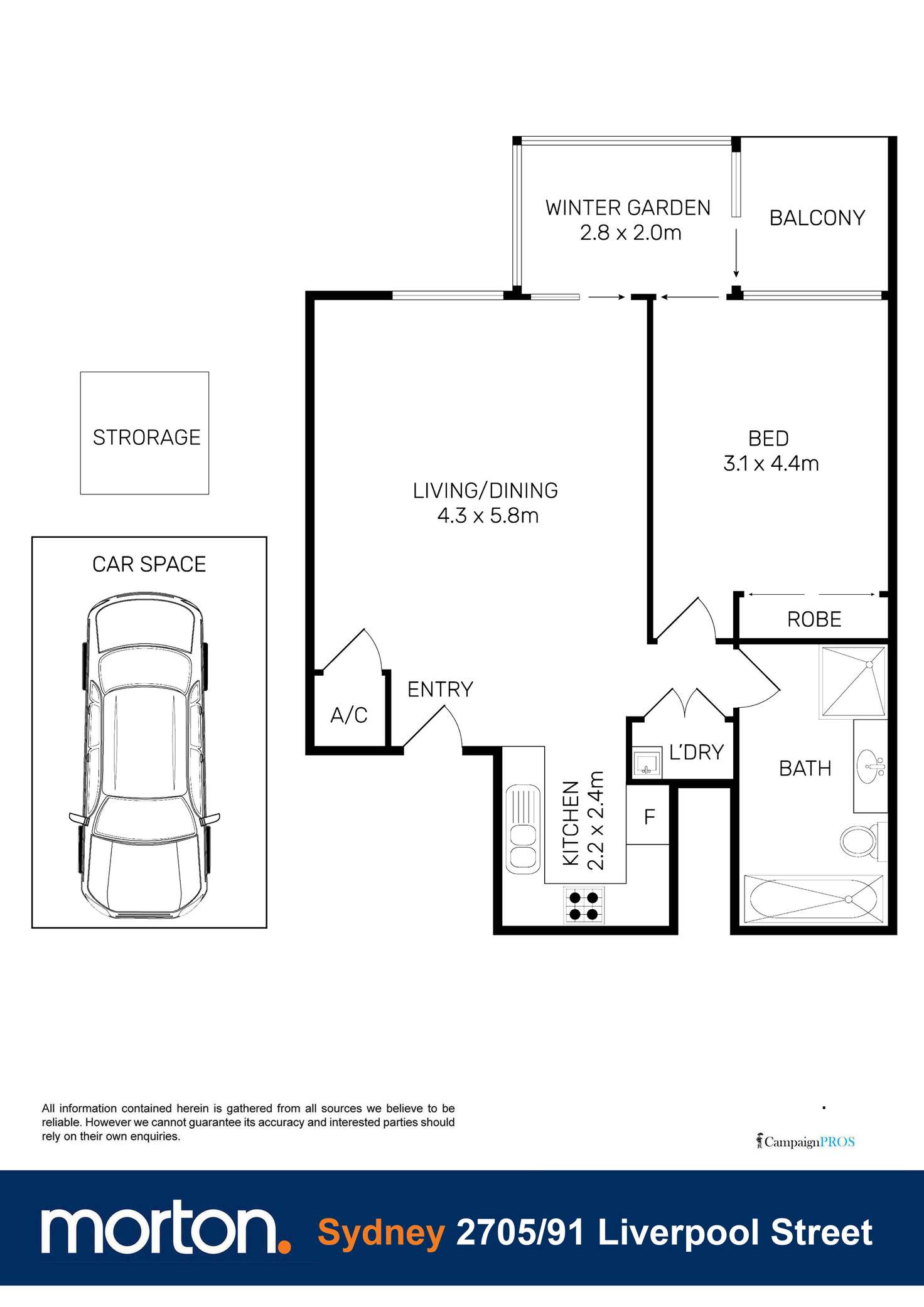 Floorplan of Homely apartment listing, 2705/91 Liverpool Street, Sydney NSW 2000