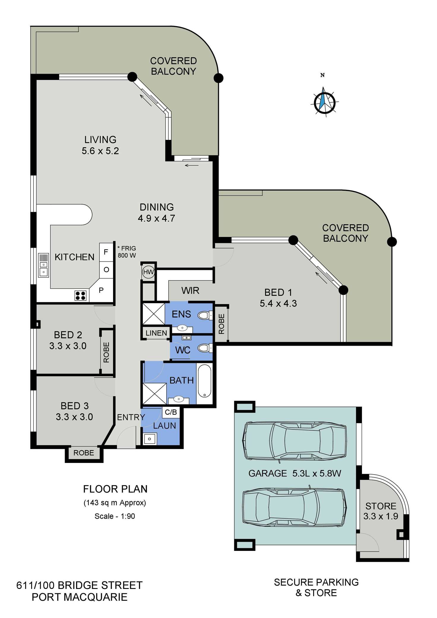 Floorplan of Homely unit listing, 611/100 Bridge Street, Port Macquarie NSW 2444