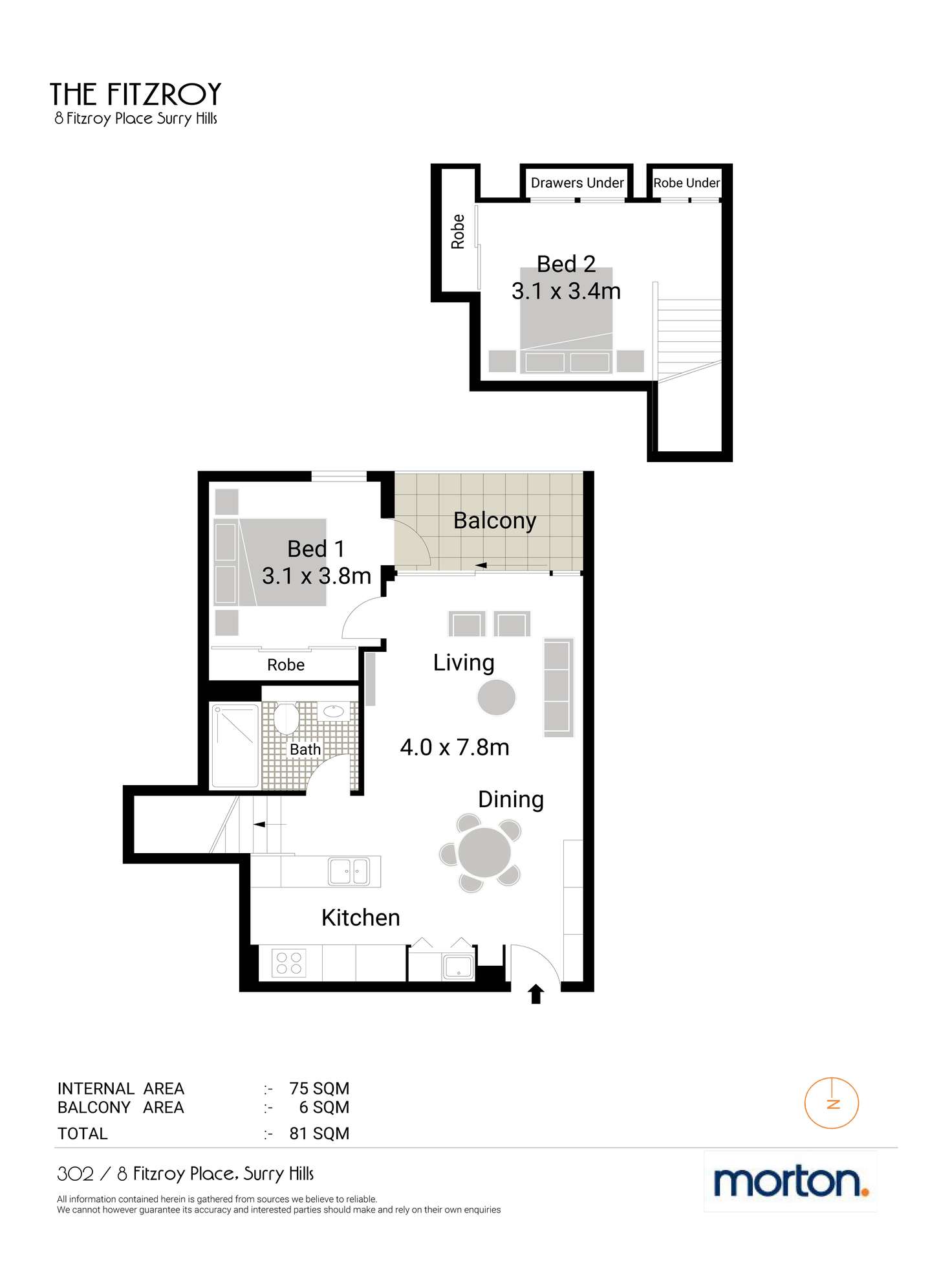 Floorplan of Homely apartment listing, 302/8-10 Fitzroy Place, Surry Hills NSW 2010