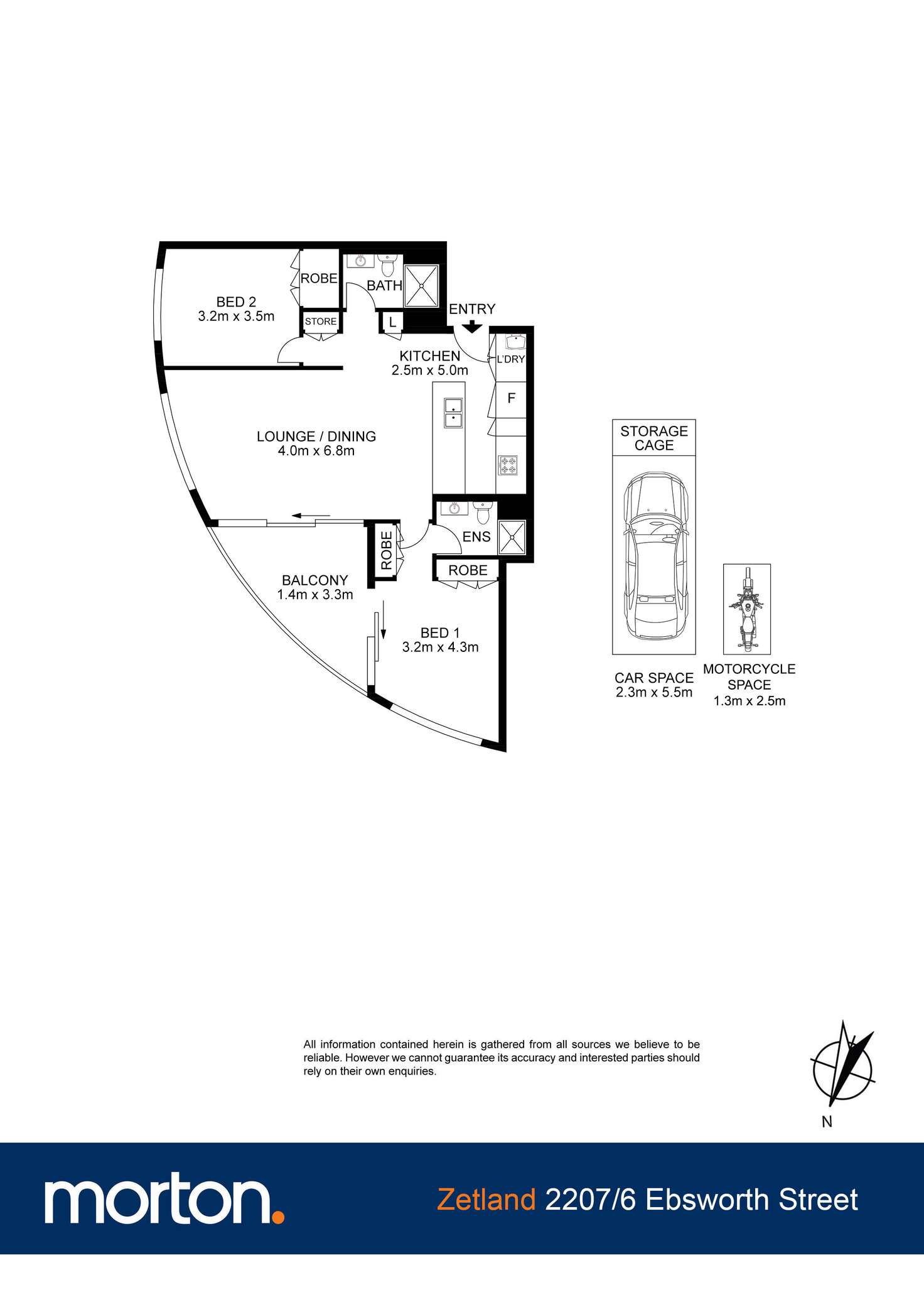 Floorplan of Homely apartment listing, 2207/6 Ebsworth Street, Zetland NSW 2017