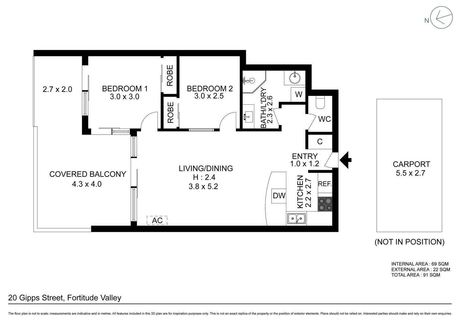 Floorplan of Homely apartment listing, Level 5/77/20 Gipps Street, Fortitude Valley QLD 4006