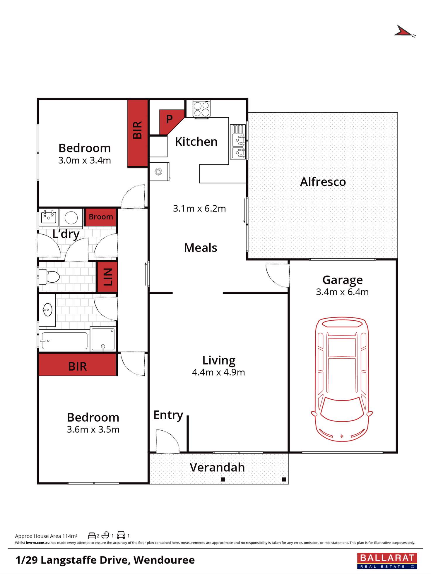 Floorplan of Homely unit listing, 1/29 Langstaffe Drive, Wendouree VIC 3355