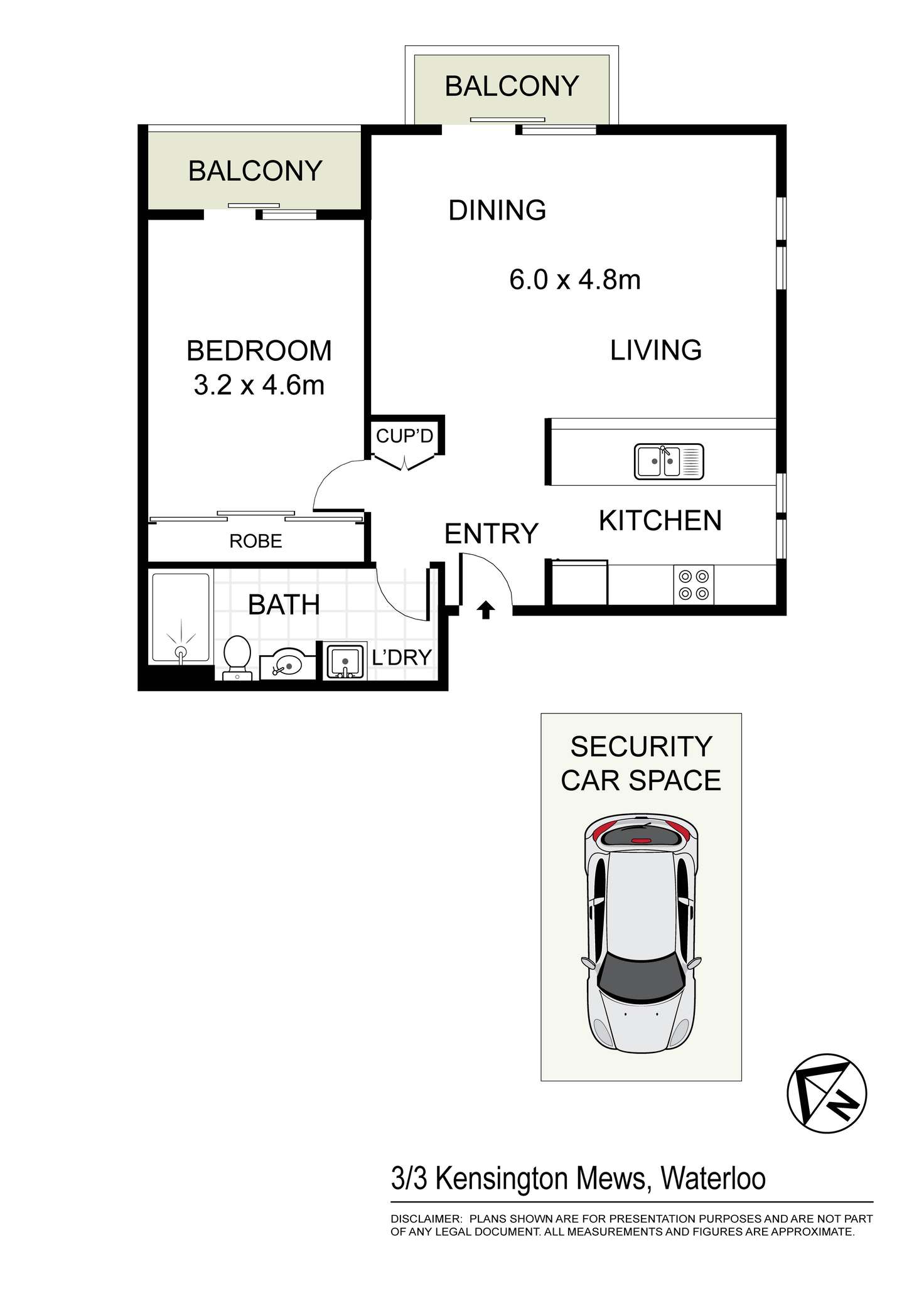 Floorplan of Homely apartment listing, 3/3 Kensington Mews, Waterloo NSW 2017
