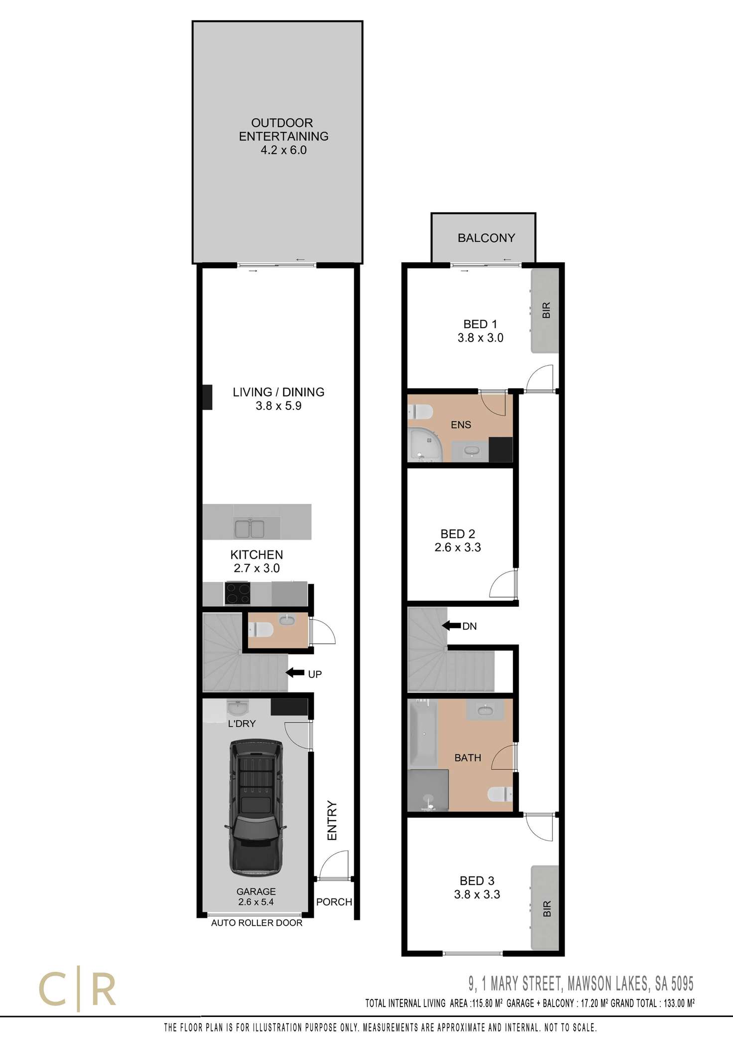 Floorplan of Homely townhouse listing, 9/1 Mary Street, Mawson Lakes SA 5095