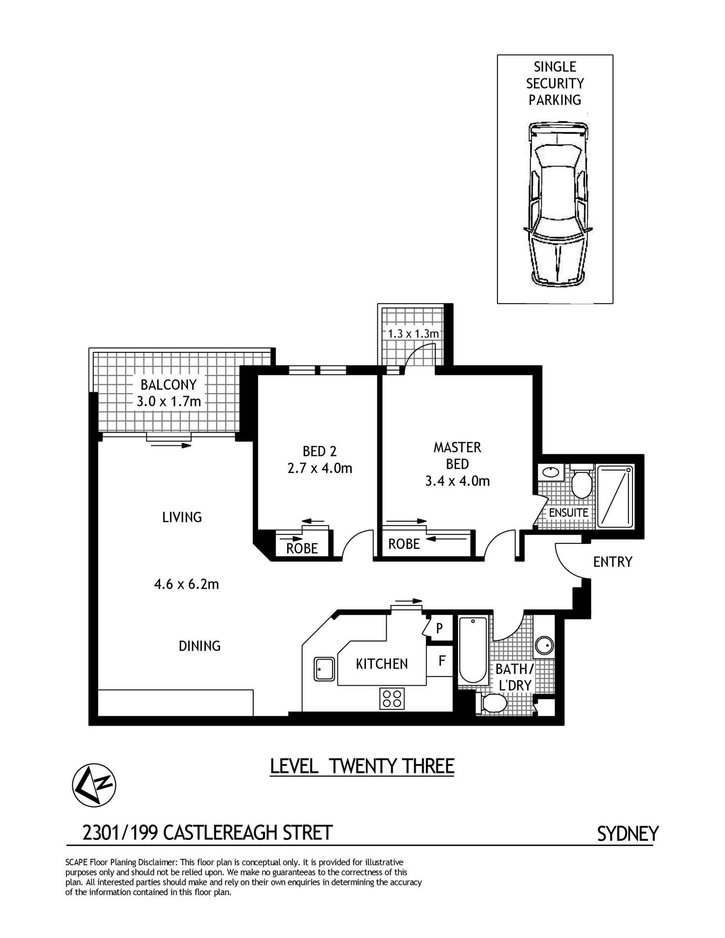 Floorplan of Homely apartment listing, 2301/197-199 Castlereagh Street, Sydney NSW 2000