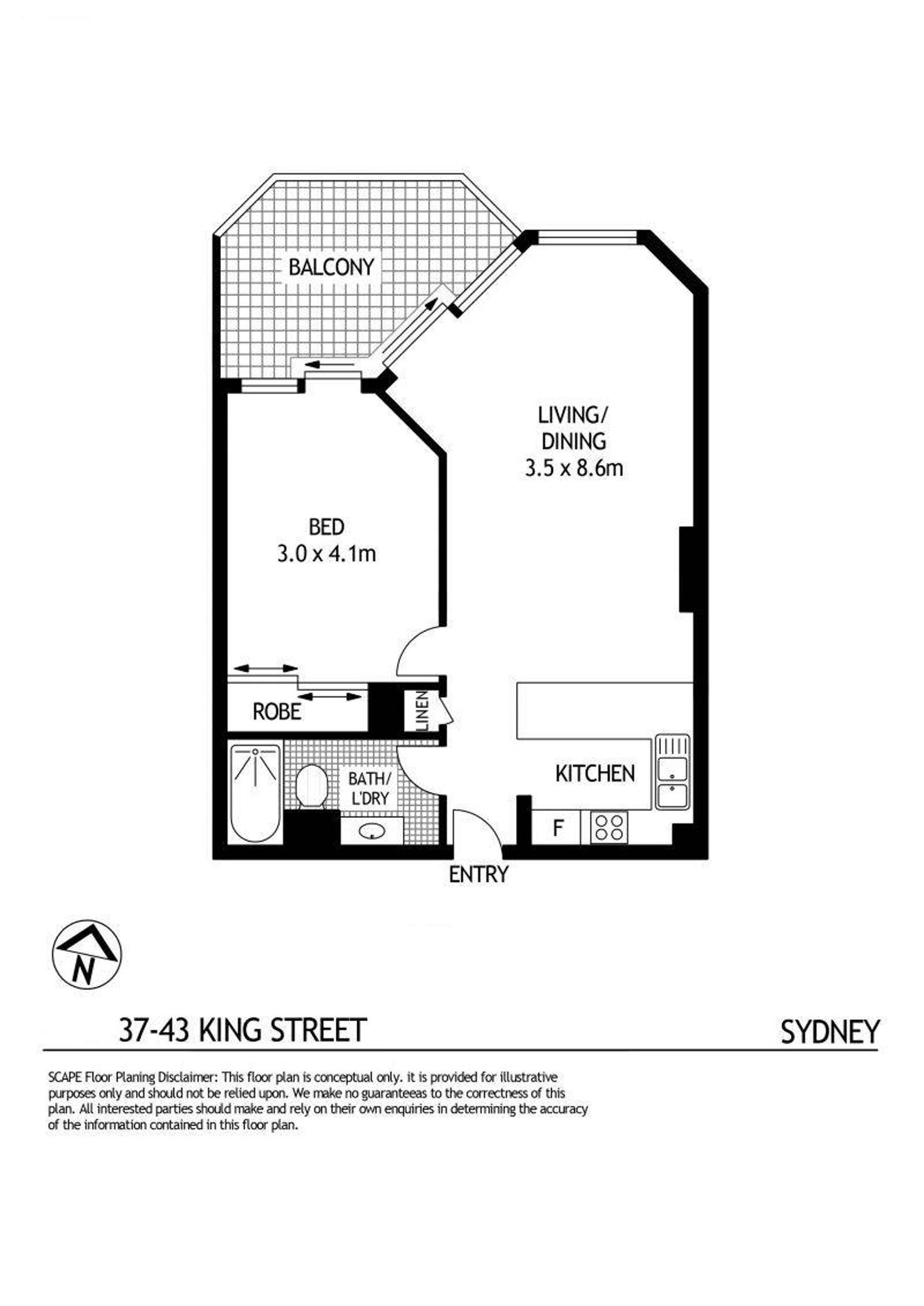Floorplan of Homely apartment listing, 505/37 King Street, Sydney NSW 2000