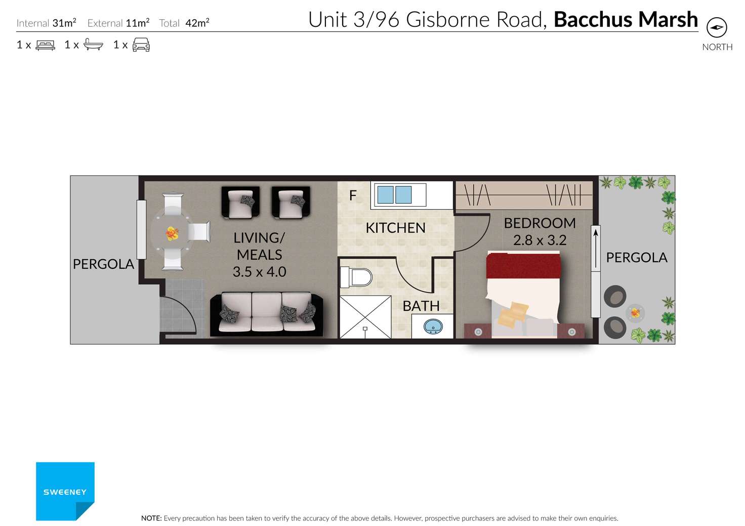 Floorplan of Homely unit listing, 3/96 Gisborne Road, Bacchus Marsh VIC 3340