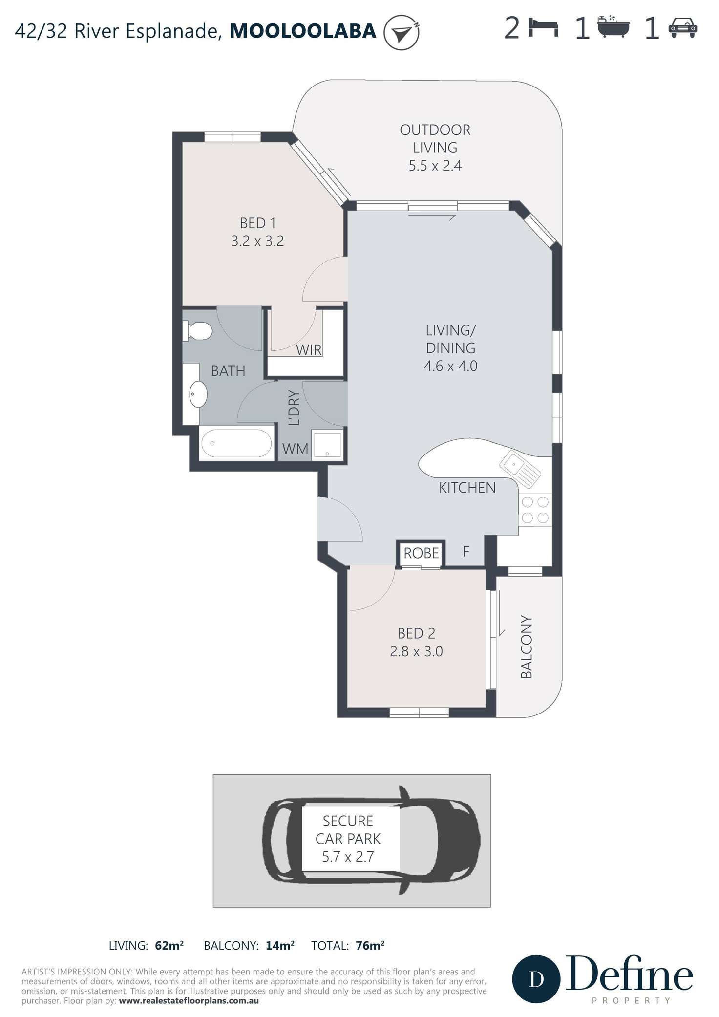Floorplan of Homely unit listing, 42/32 River Esplanade, Mooloolaba QLD 4557