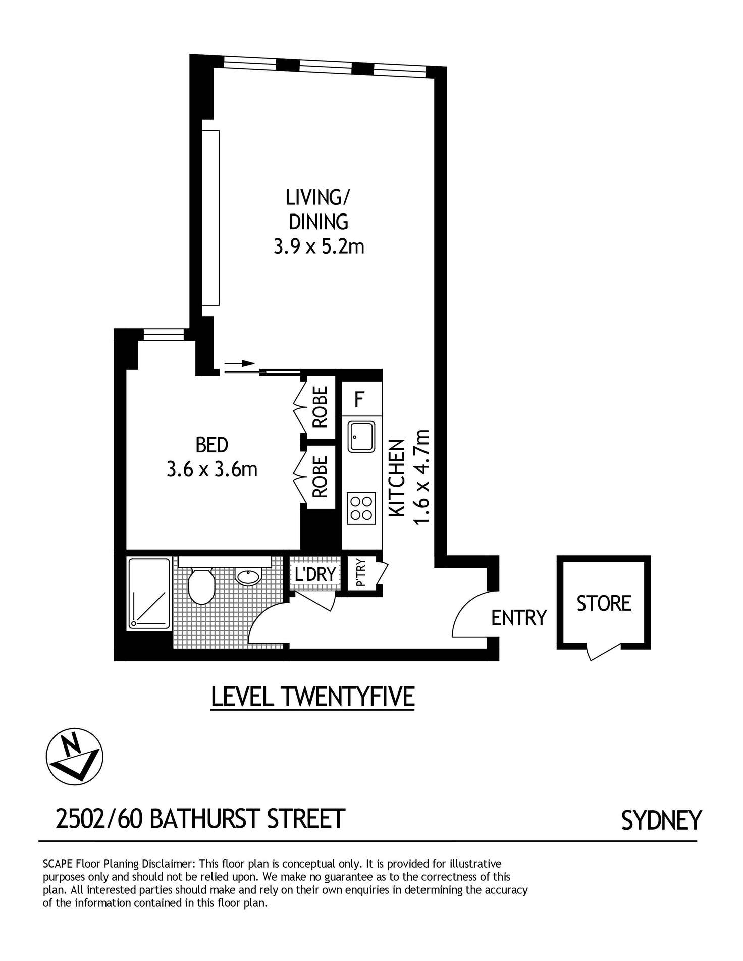 Floorplan of Homely apartment listing, 2502/60 Bathurst Street, Sydney NSW 2000