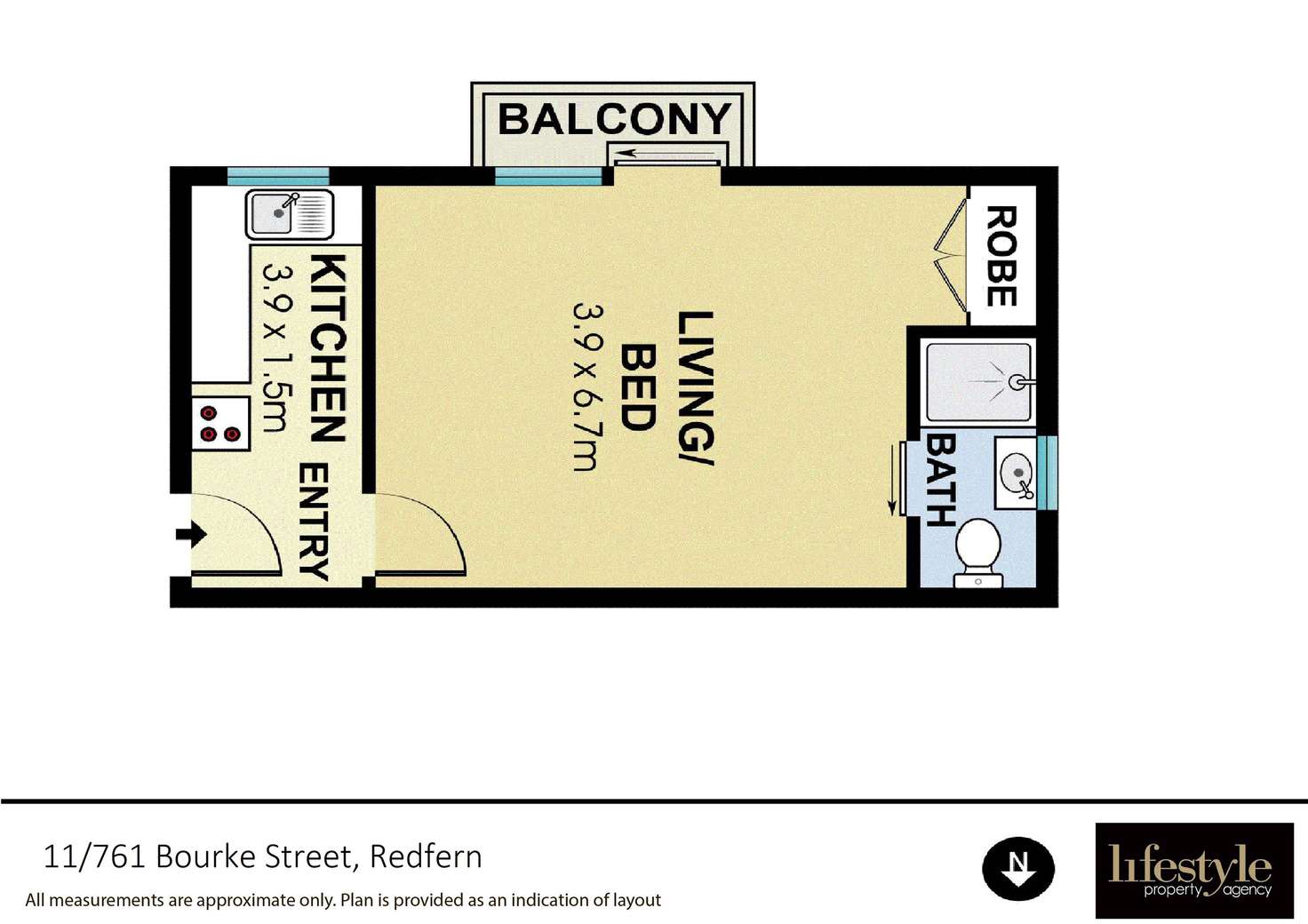 Floorplan of Homely studio listing, 761 Bourke Street, Redfern NSW 2016