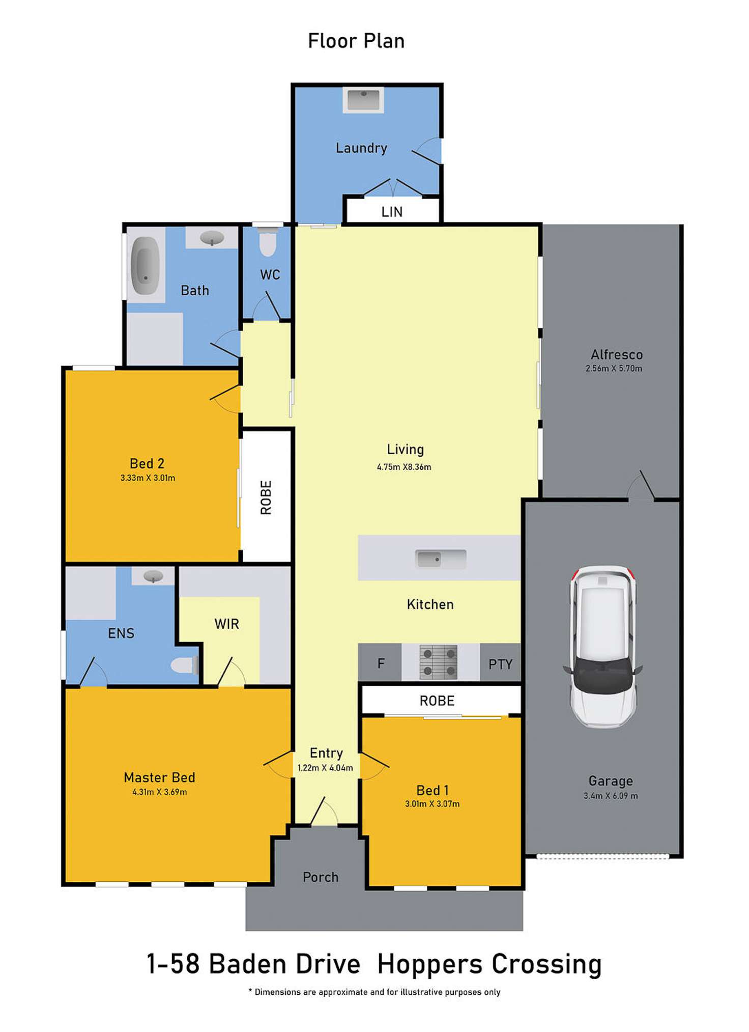 Floorplan of Homely house listing, 1/58 Baden Drive, Hoppers Crossing VIC 3029