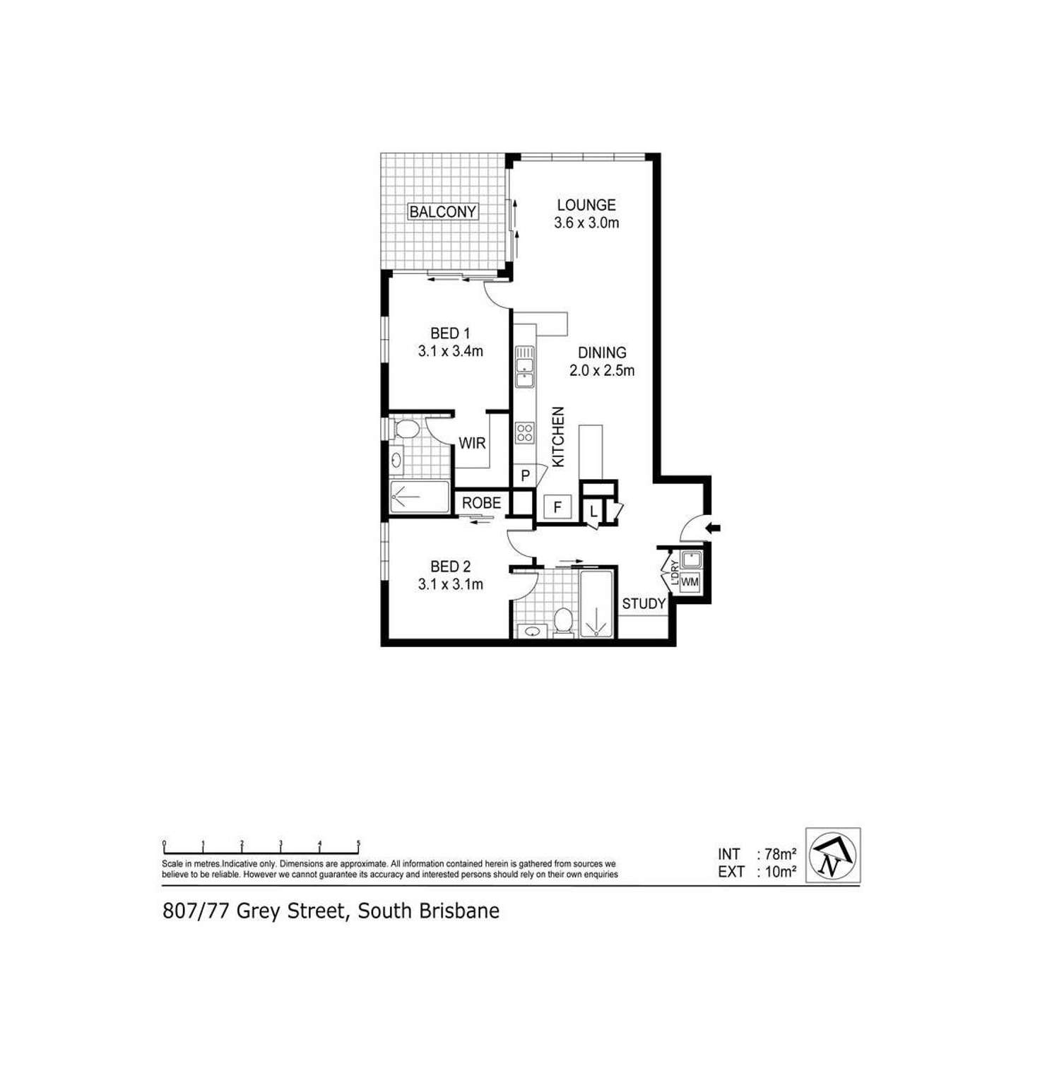 Floorplan of Homely apartment listing, 807/77 Grey Street, South Brisbane QLD 4101