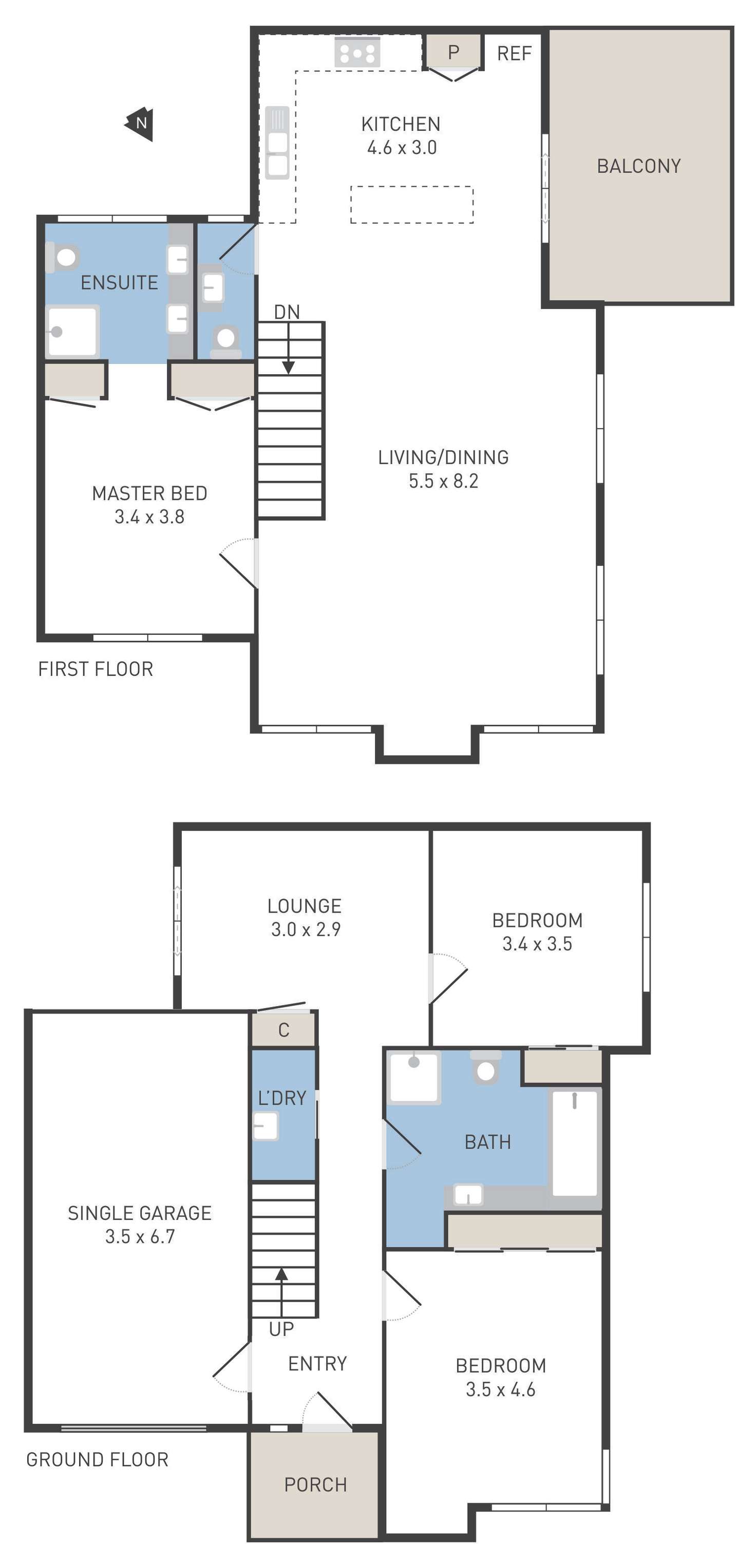 Floorplan of Homely townhouse listing, 2/72 Chirnside Avenue, Werribee VIC 3030