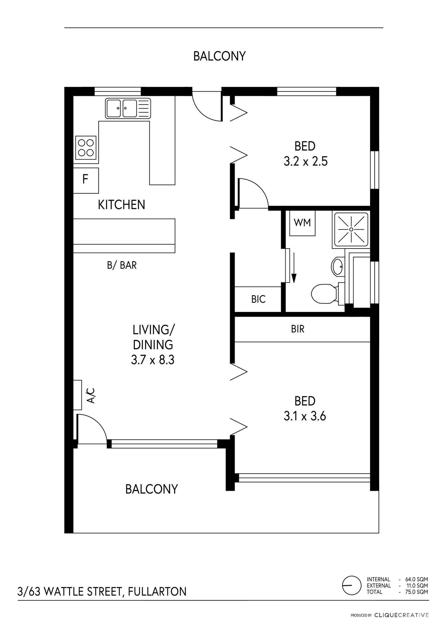 Floorplan of Homely unit listing, 3/63 Wattle Street, Fullarton SA 5063