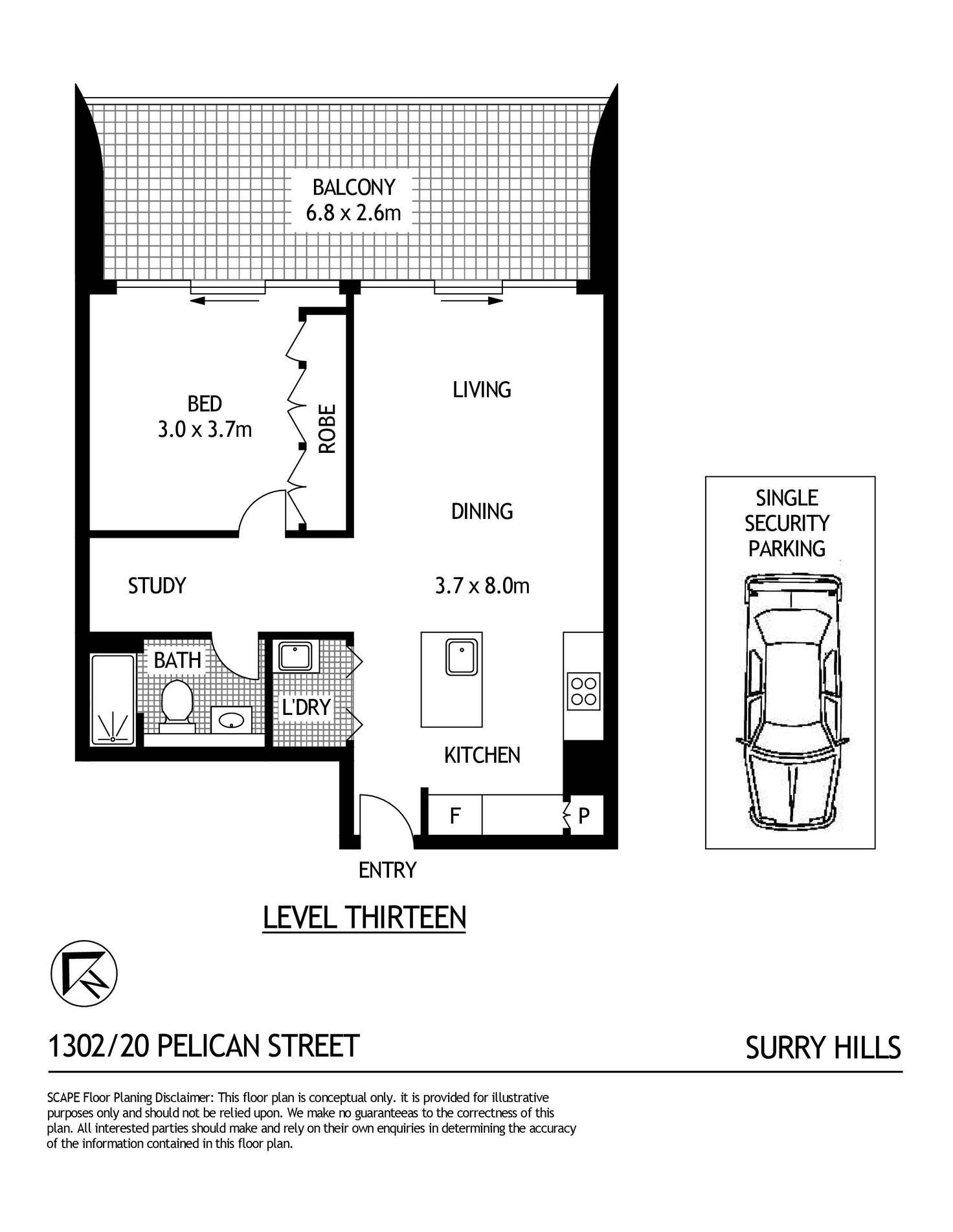 Floorplan of Homely apartment listing, 1302/20 Pelican Street, Surry Hills NSW 2010