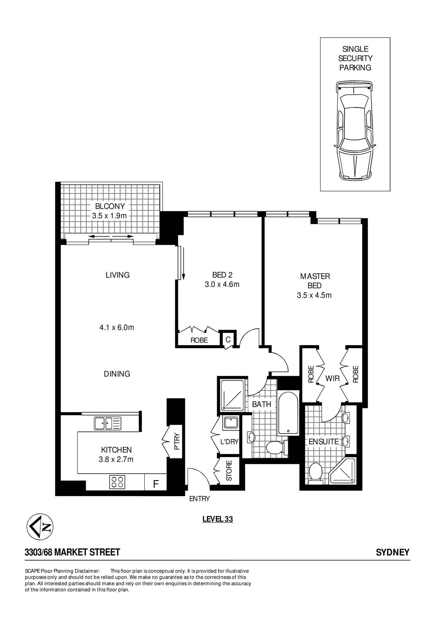 Floorplan of Homely apartment listing, 3303/68-70 Market Street, Sydney NSW 2000