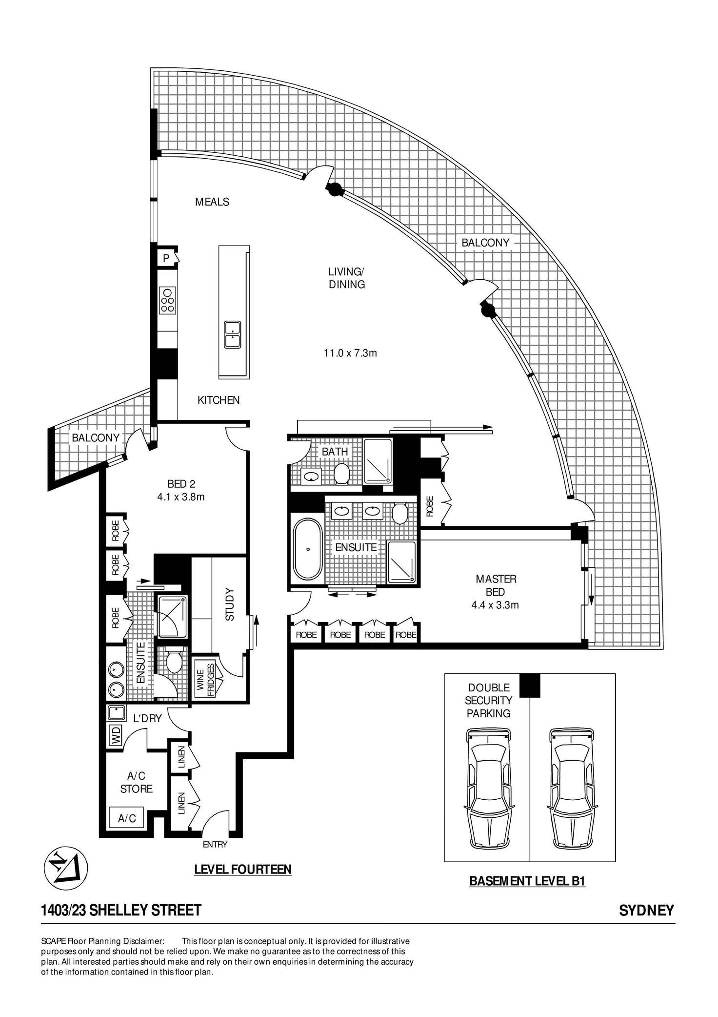 Floorplan of Homely apartment listing, 1403/23 Shelley Street, Sydney NSW 2000