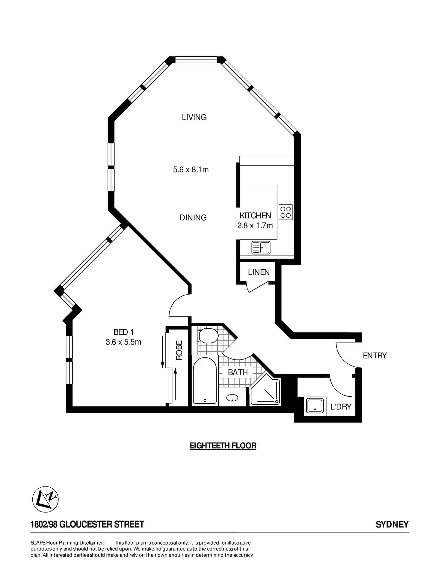 Floorplan of Homely apartment listing, 1802/98 Gloucester Street, Sydney NSW 2000