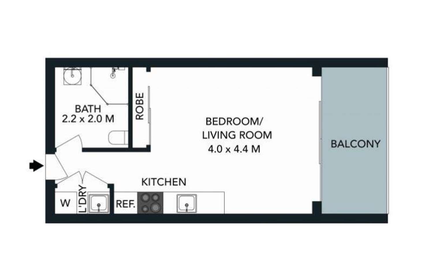 Floorplan of Homely studio listing, 102w/138 Carillon Avenue, Newtown NSW 2042