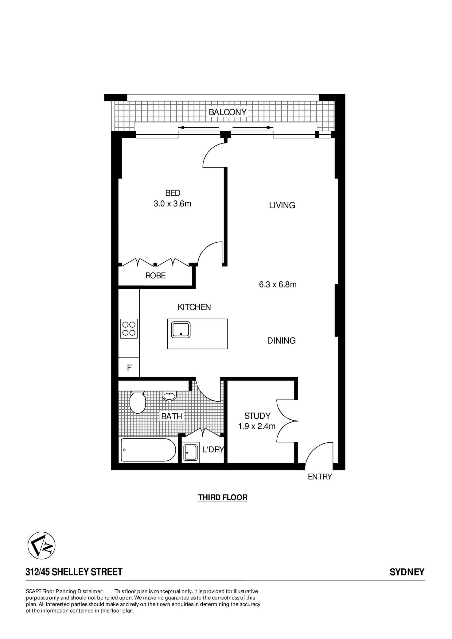 Floorplan of Homely apartment listing, 312/45 Shelley Street, Sydney NSW 2000