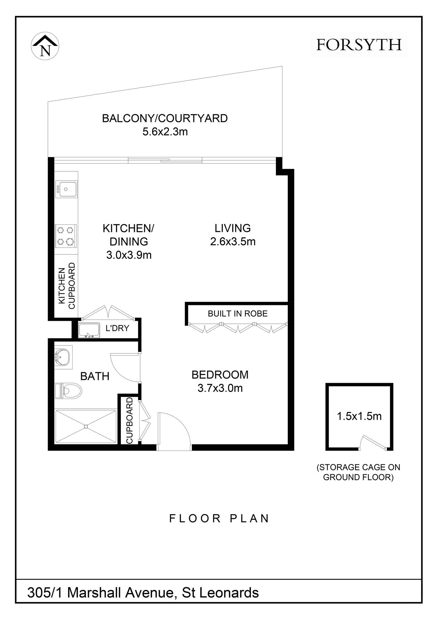 Floorplan of Homely apartment listing, 305/1 Marshall Avenue, St Leonards NSW 2065