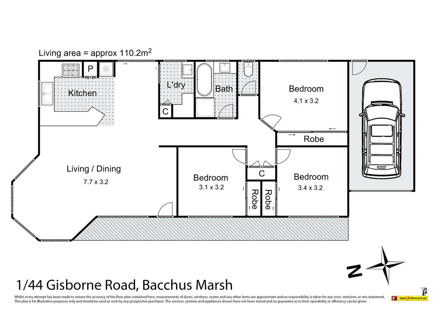 Floorplan of Homely unit listing, 1/44 Gisborne Road, Bacchus Marsh VIC 3340