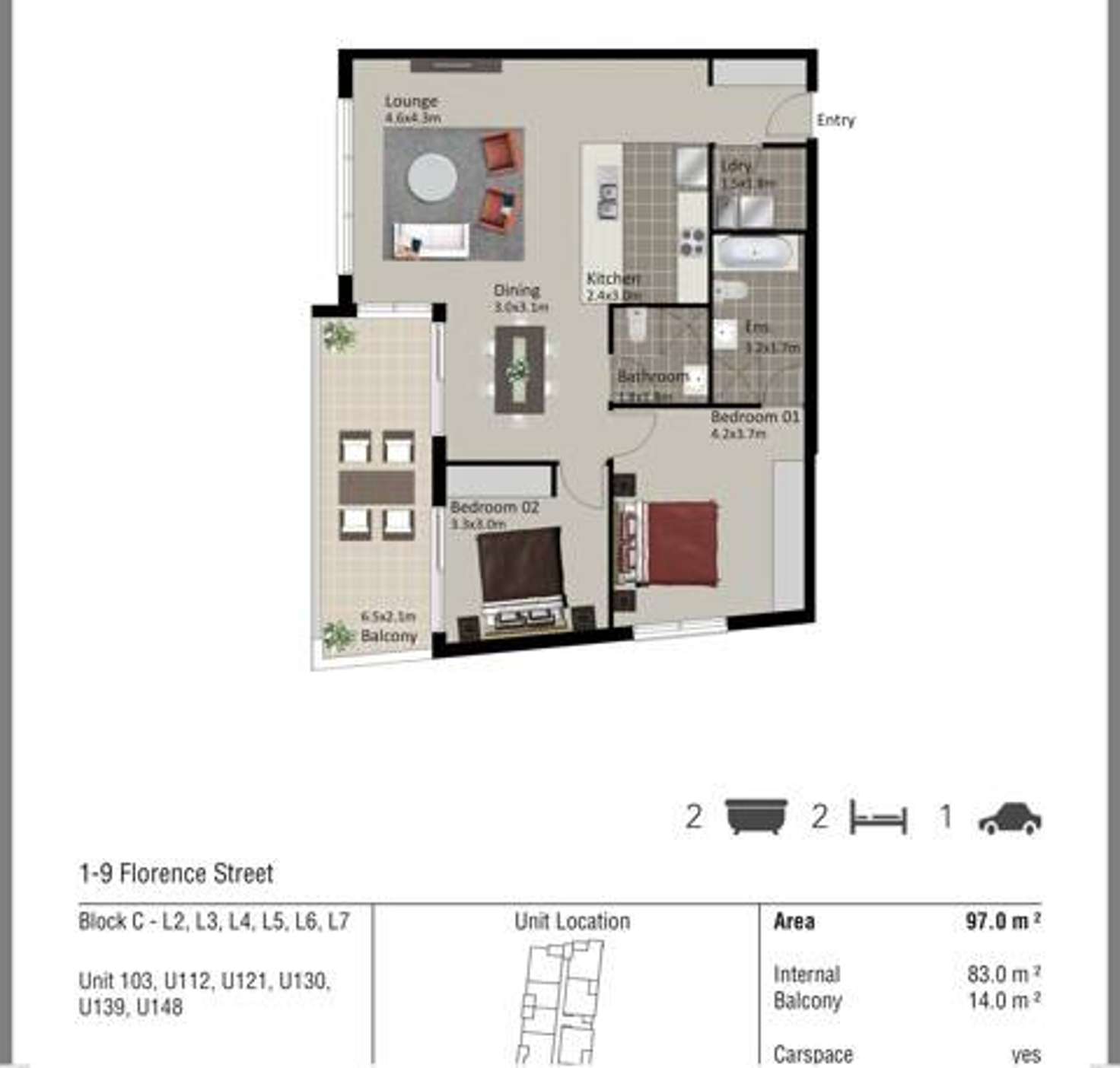 Floorplan of Homely apartment listing, 103/1 Florence Street, Wentworthville NSW 2145
