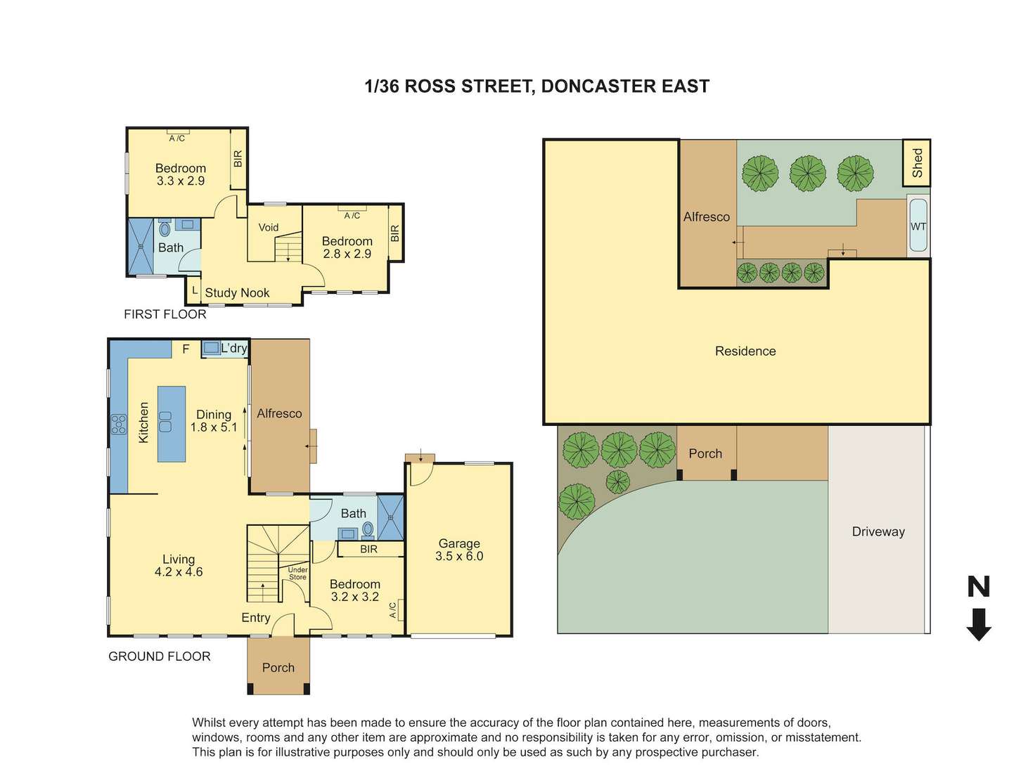 Floorplan of Homely townhouse listing, 1/36 Ross Street, Doncaster East VIC 3109