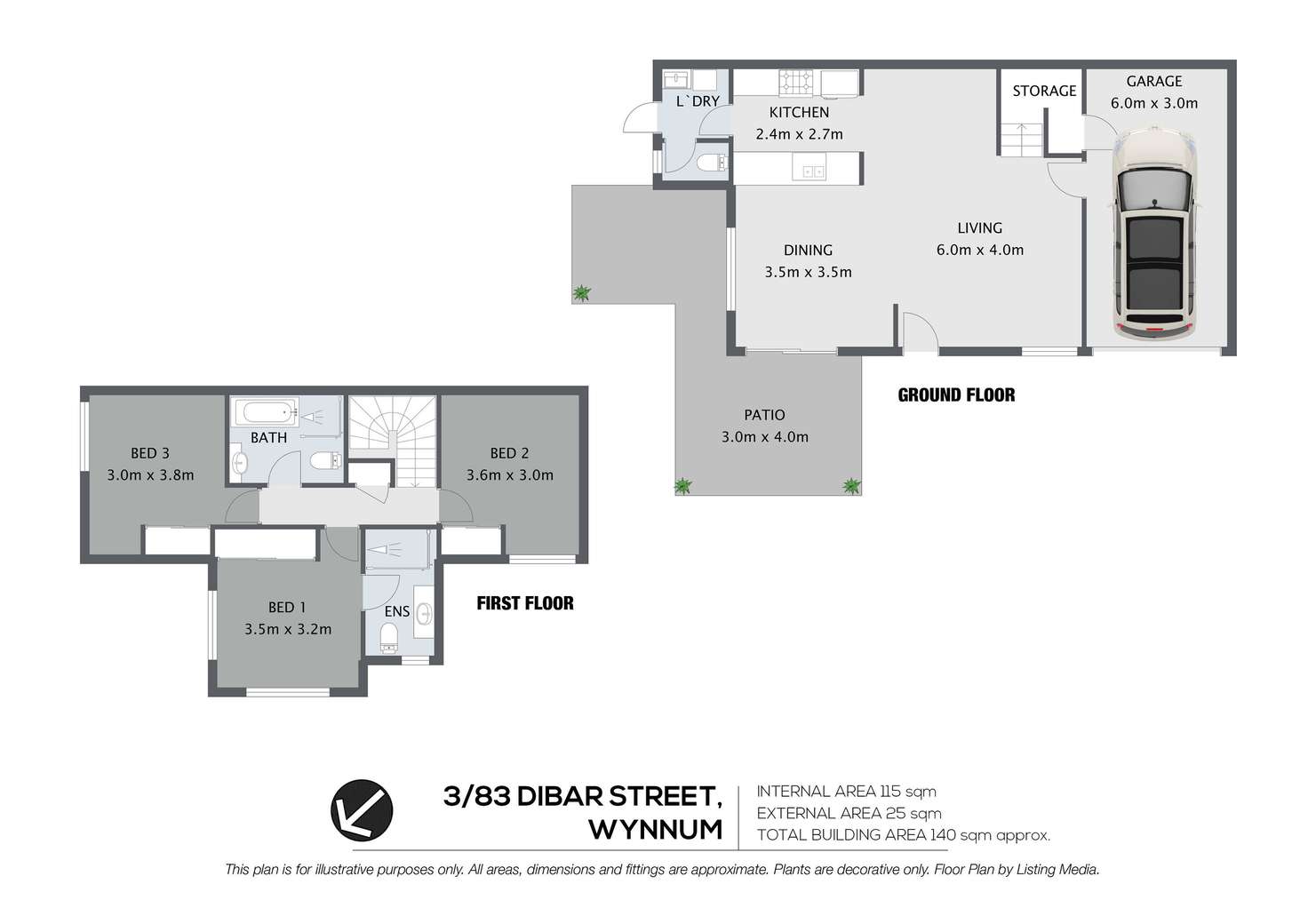 Floorplan of Homely townhouse listing, 3/83 Dibar Street, Wynnum QLD 4178