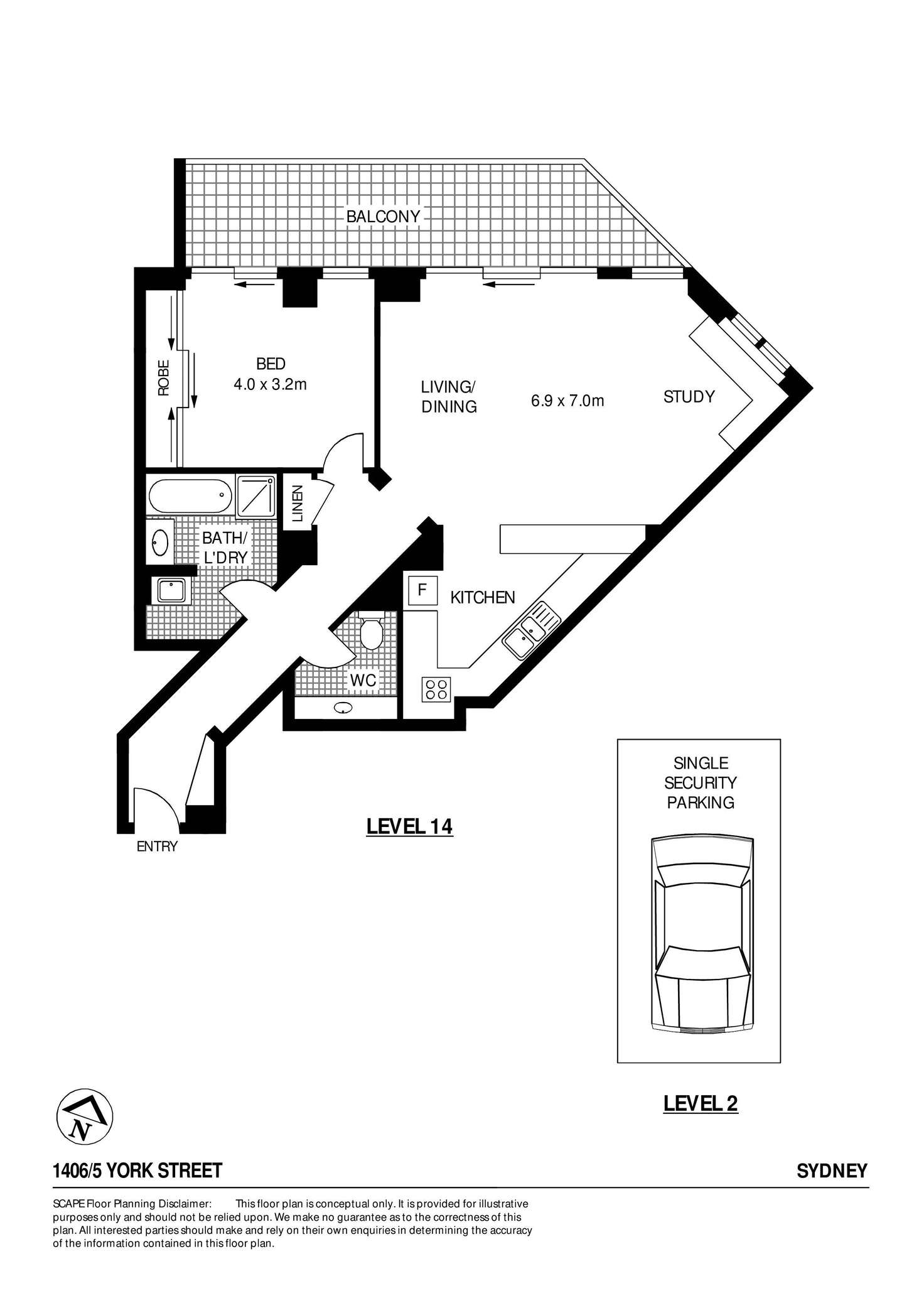 Floorplan of Homely apartment listing, 1406/5 York Street, Sydney NSW 2000