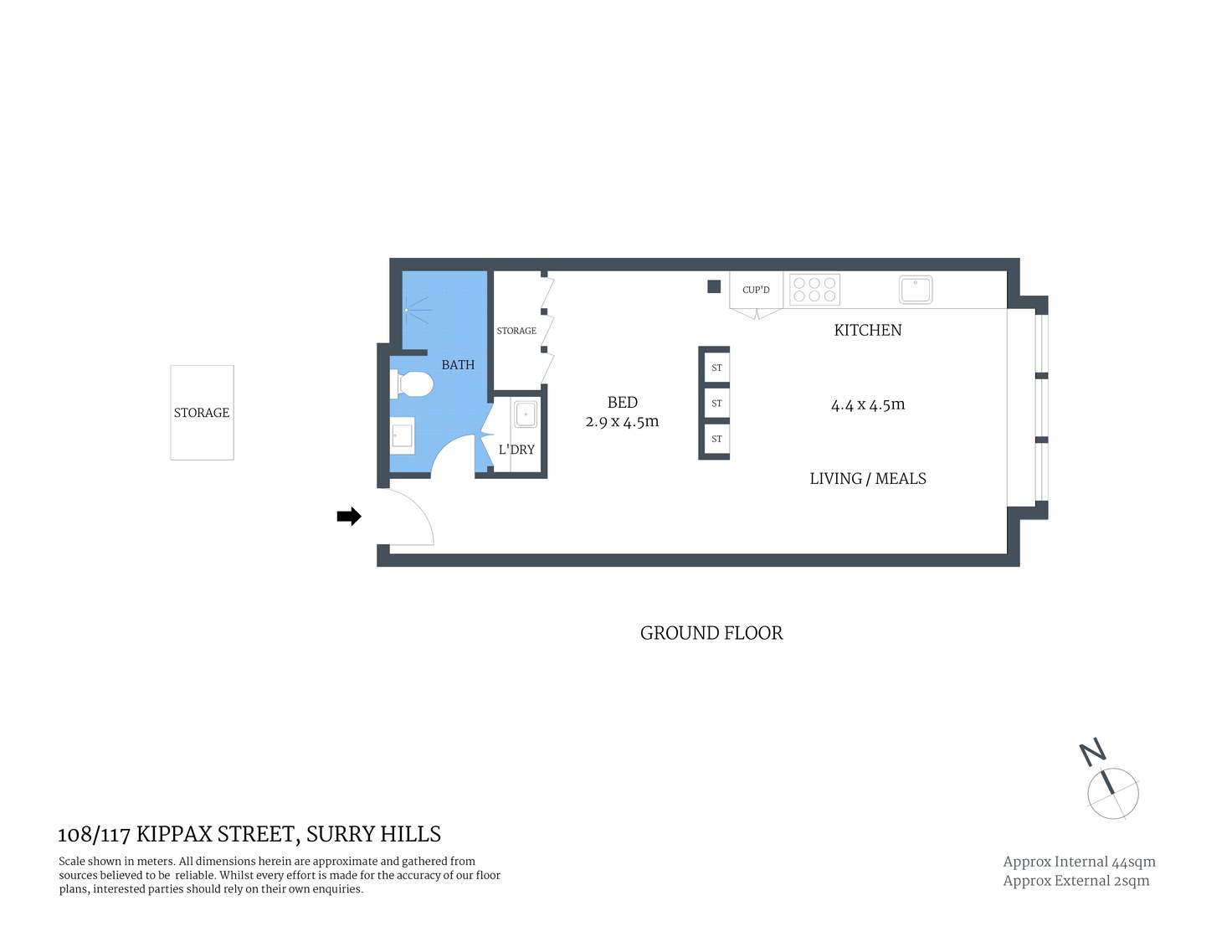 Floorplan of Homely studio listing, 108/117 Kippax Street, Surry Hills NSW 2010