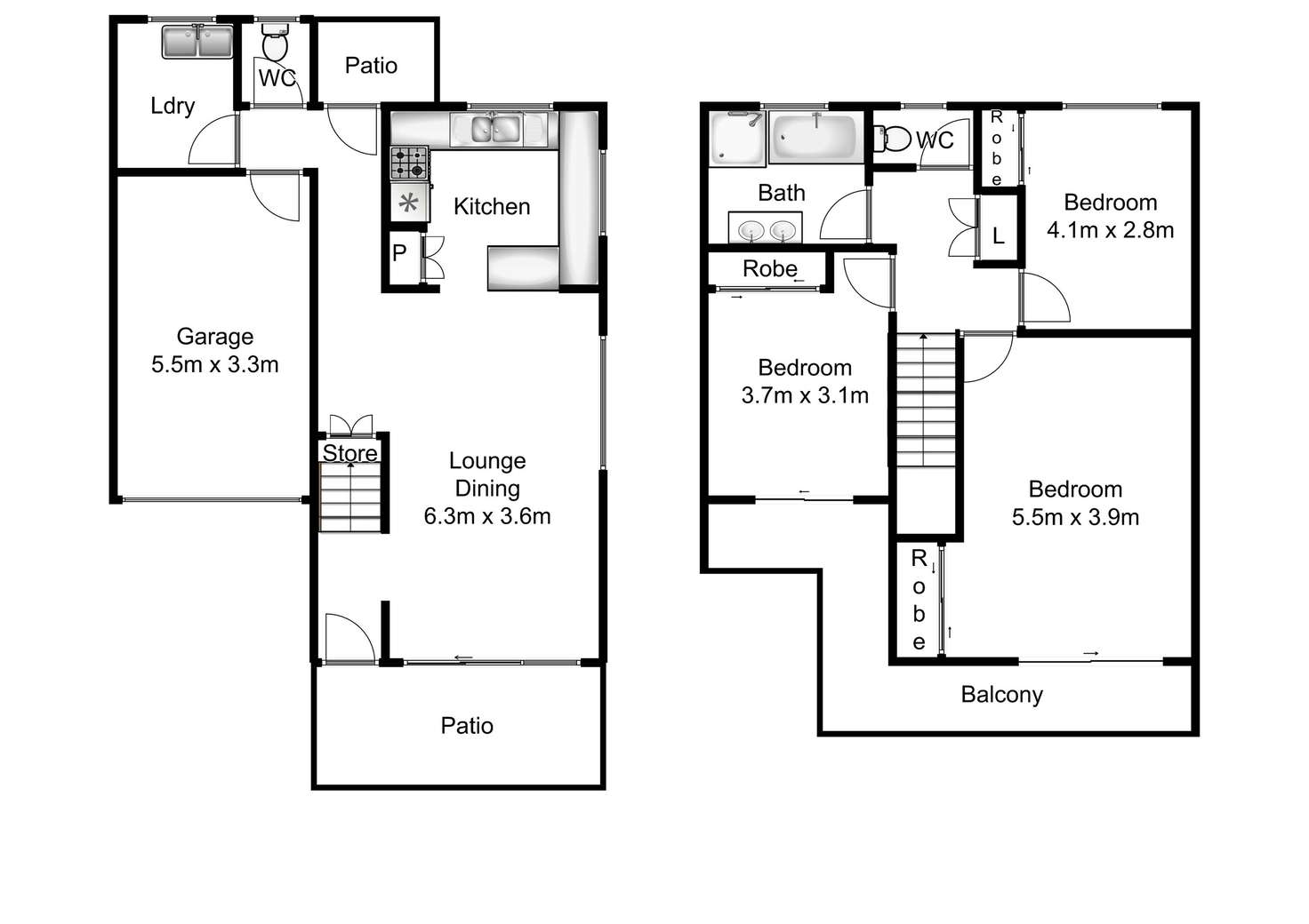 Floorplan of Homely townhouse listing, 2/6-8 New Dapto Road, Wollongong NSW 2500